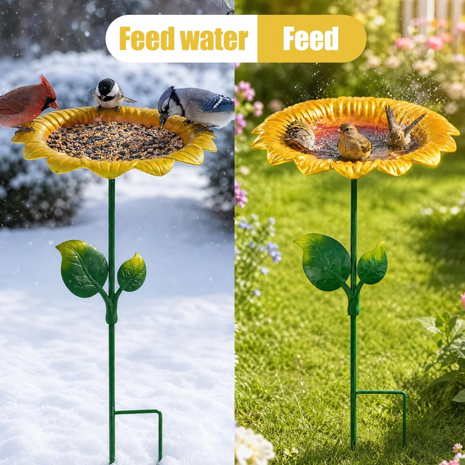 Bebedero para pájaros de pie, baño para pájaros, a prueba de heladas, metal, exterior