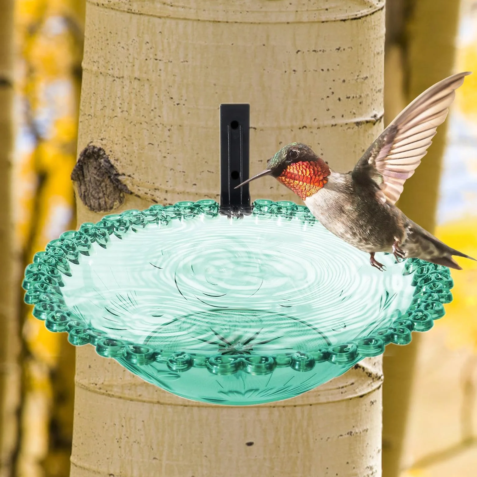 Baño de pájaros montado en árbol de 9 Pulgadas para Exteriores, Colgante Transparente