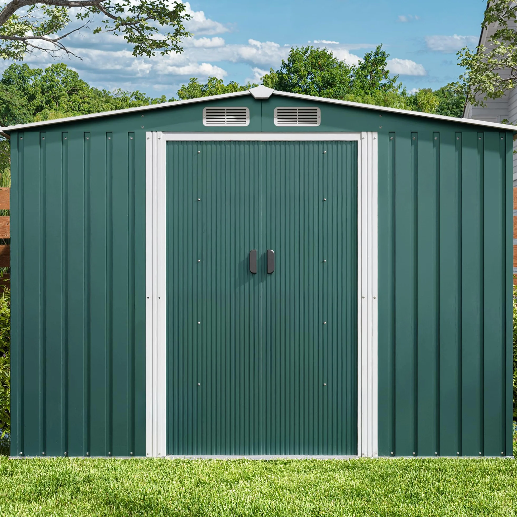 Xbro Caseta Jardín Exterior Metálico 247x193x179 cm con Ventilación Verde