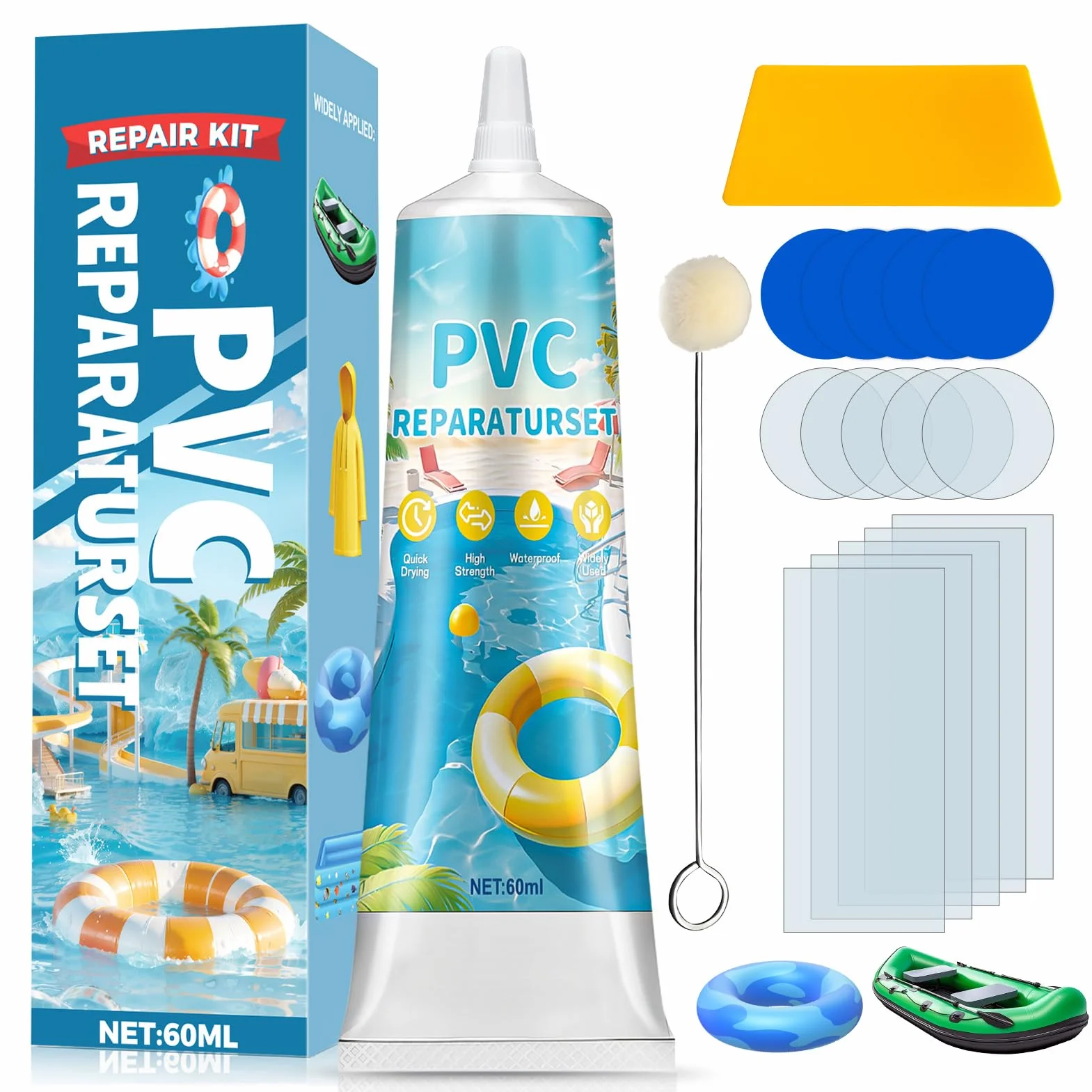 Kit de Reparación de Piscinas PVC Impermeable Miioto Parches Piscina 60ml