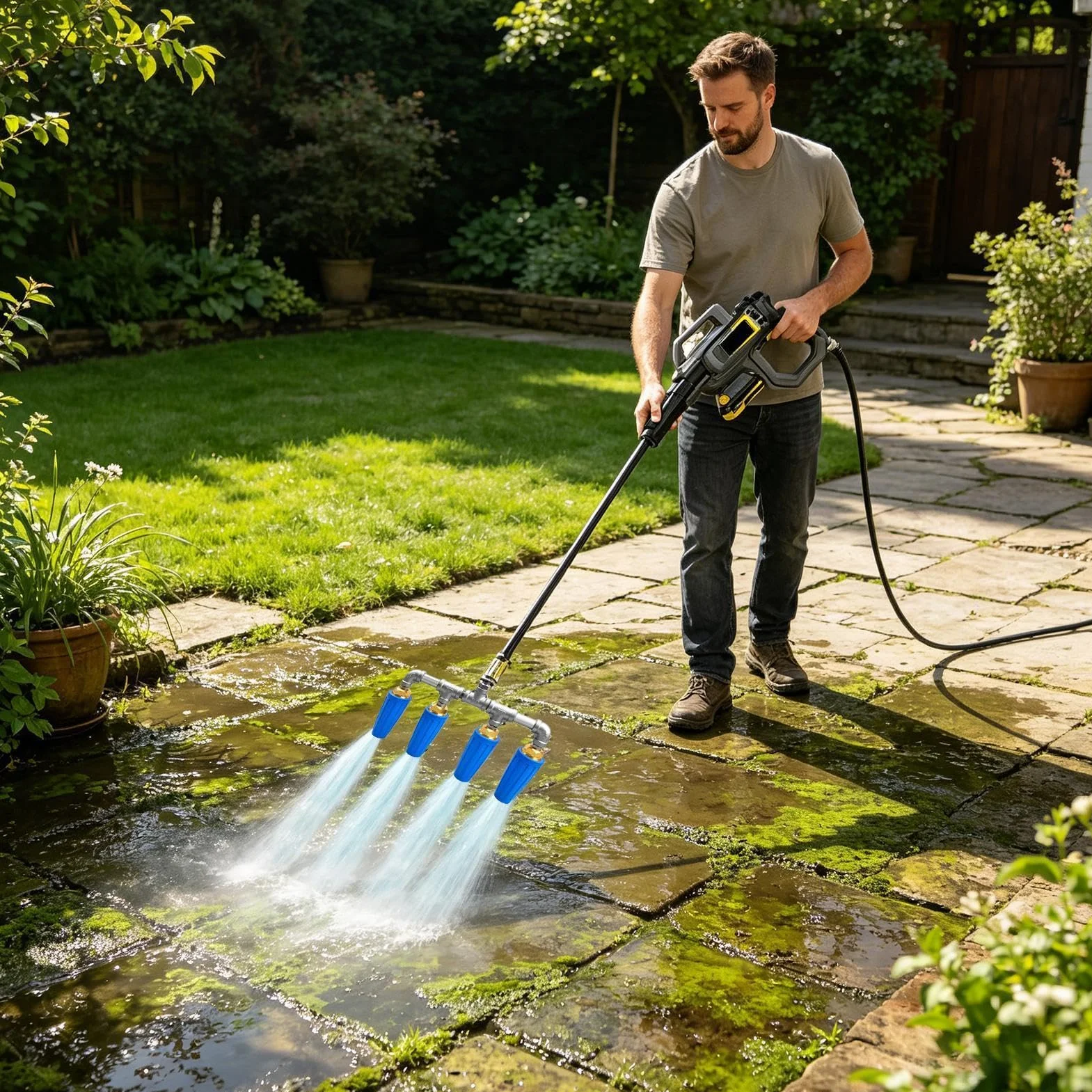 Boquilla Giratoria para Hidrolimpiadora Cuádruple Arandela Ergonómica De | Boquilla Manual para Manguera de Alta Presión Para LavadoCoches, Riego, Jardinería, Limpieza Patios,