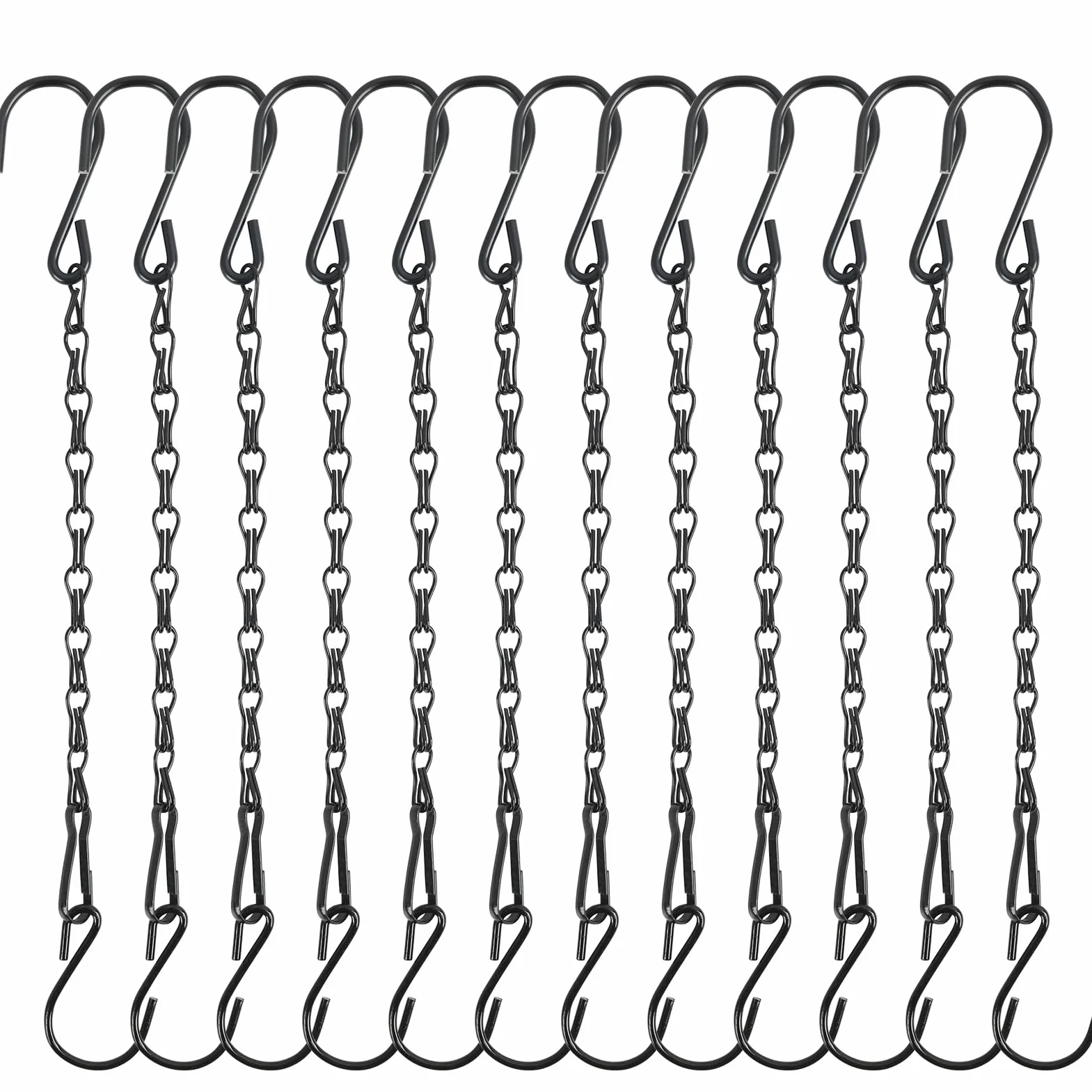 Pack de 12 Cadenas Metálicas Negras para Colgar Macetas 26,5 cm con Gancho