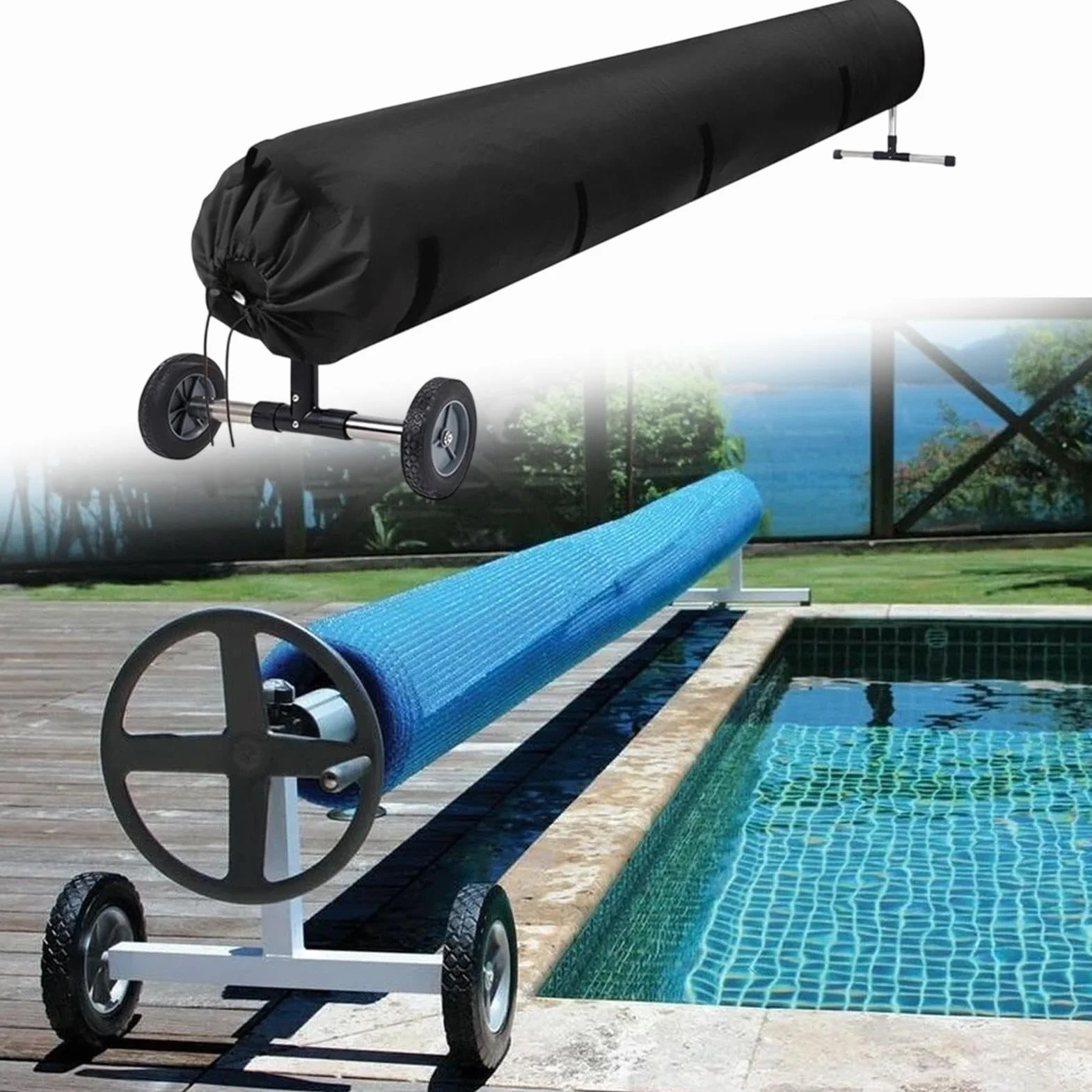 Cubierta de Carrete Solar para Piscina, Tela Oxford, Protector de Rollo de Tierra para Jardín y Patio