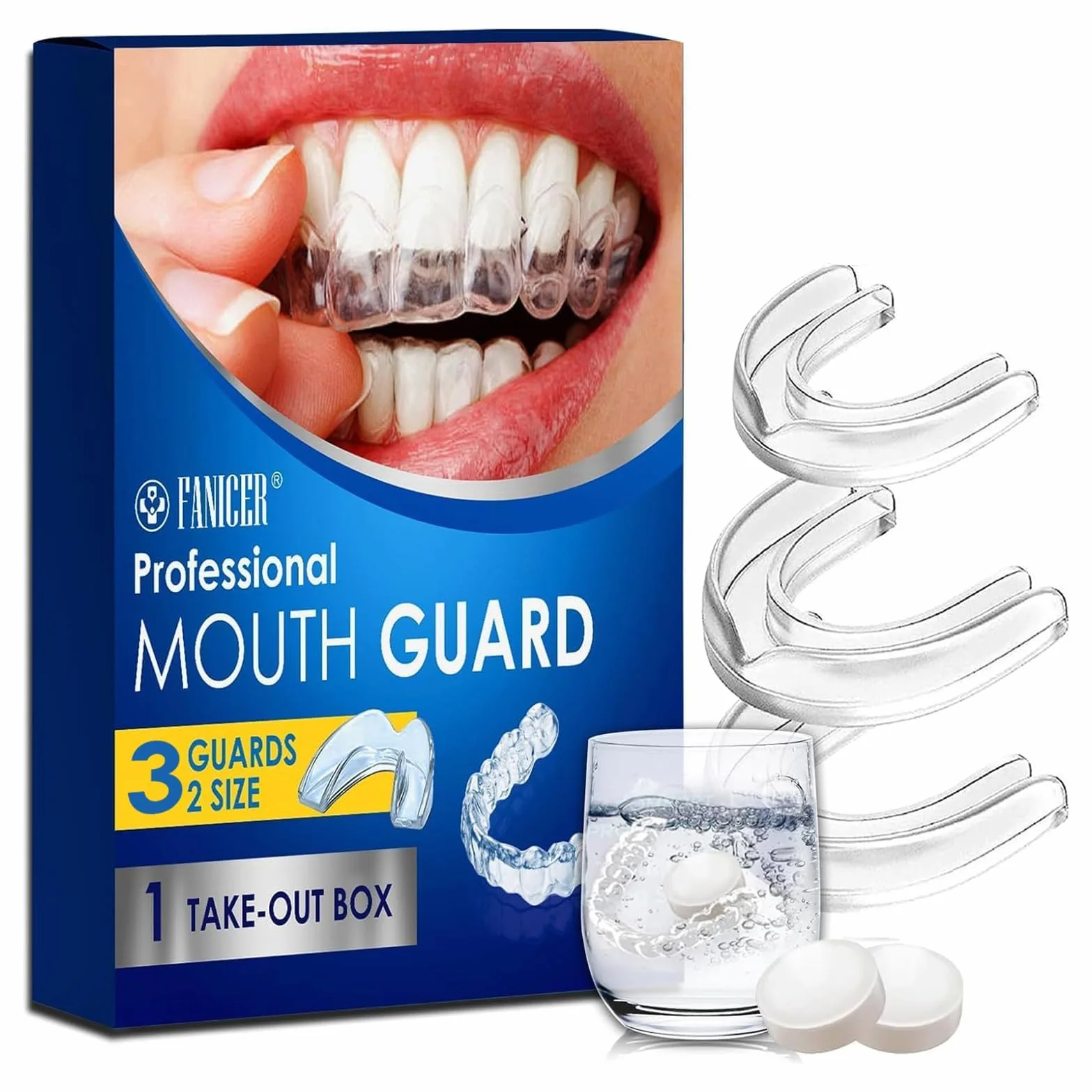 Pack de 3 Férulas de Descarga para Bruxismo Nocturno + 12 Pastillas Limpiadoras - Protector Bucal Anti-Bruxismo en 2 Tamaños