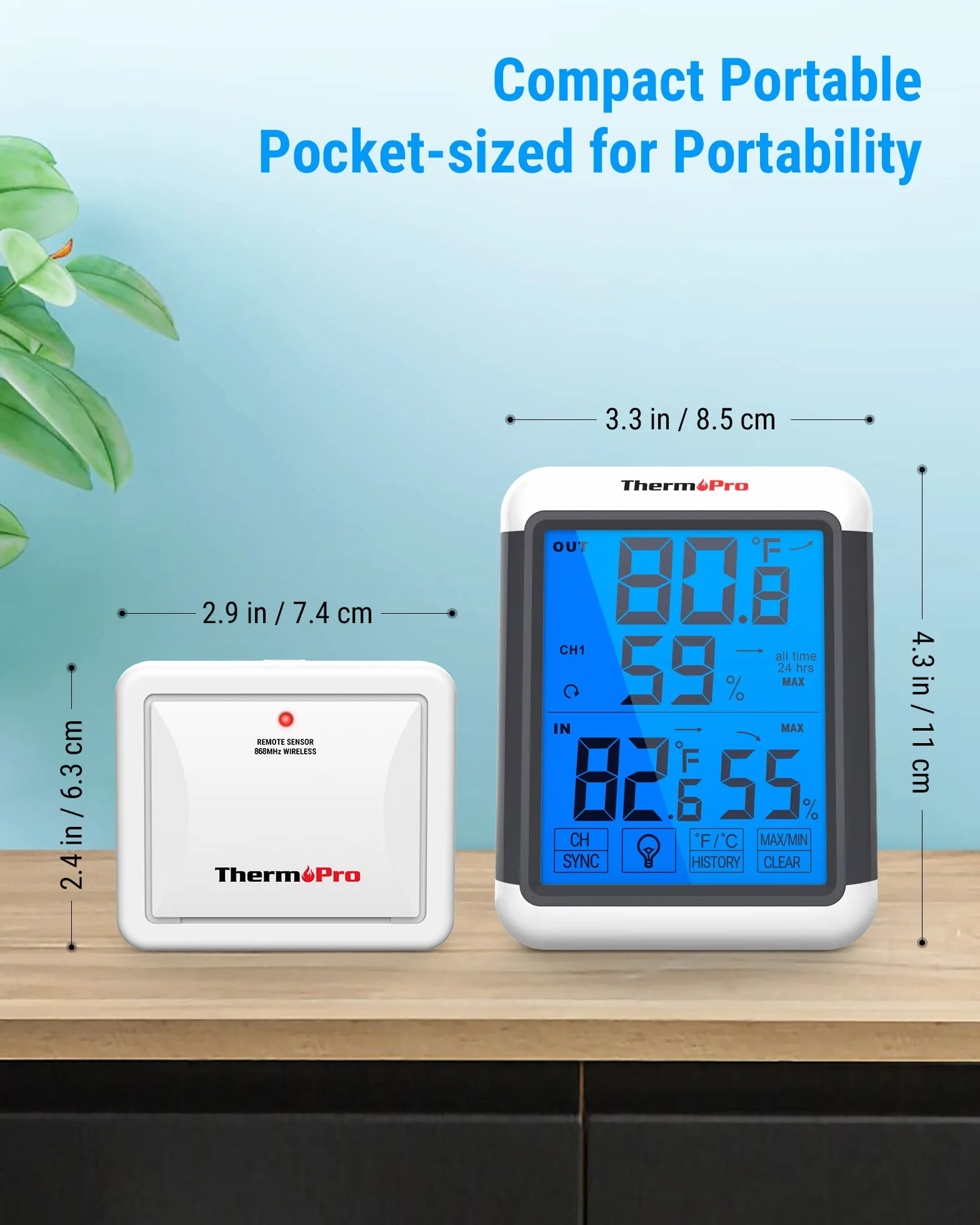 ThermoPro TP65 Termómetro Higrómetro Digital Interior Exterior Inalámbrico Pantalla Táctil Retroiluminación