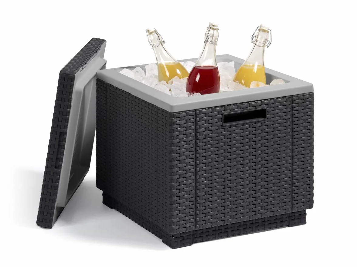 Keter Ice Cube Mesa Nevera Exterior Resina Ratán 42x42x41 cm Grafito