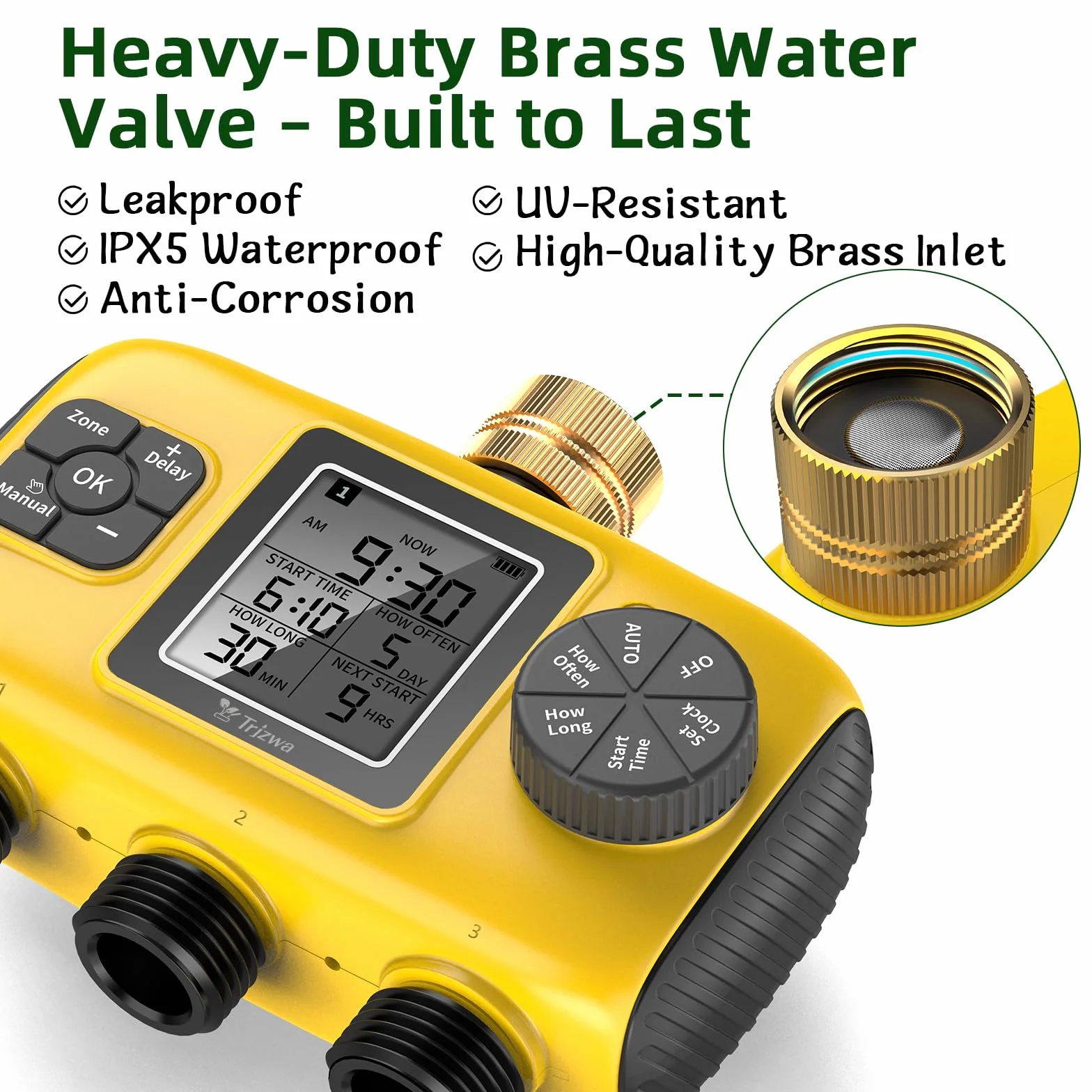 Programador de Riego Automático 3 Salidas IP65 Pantalla LCD Retardo de Lluvia