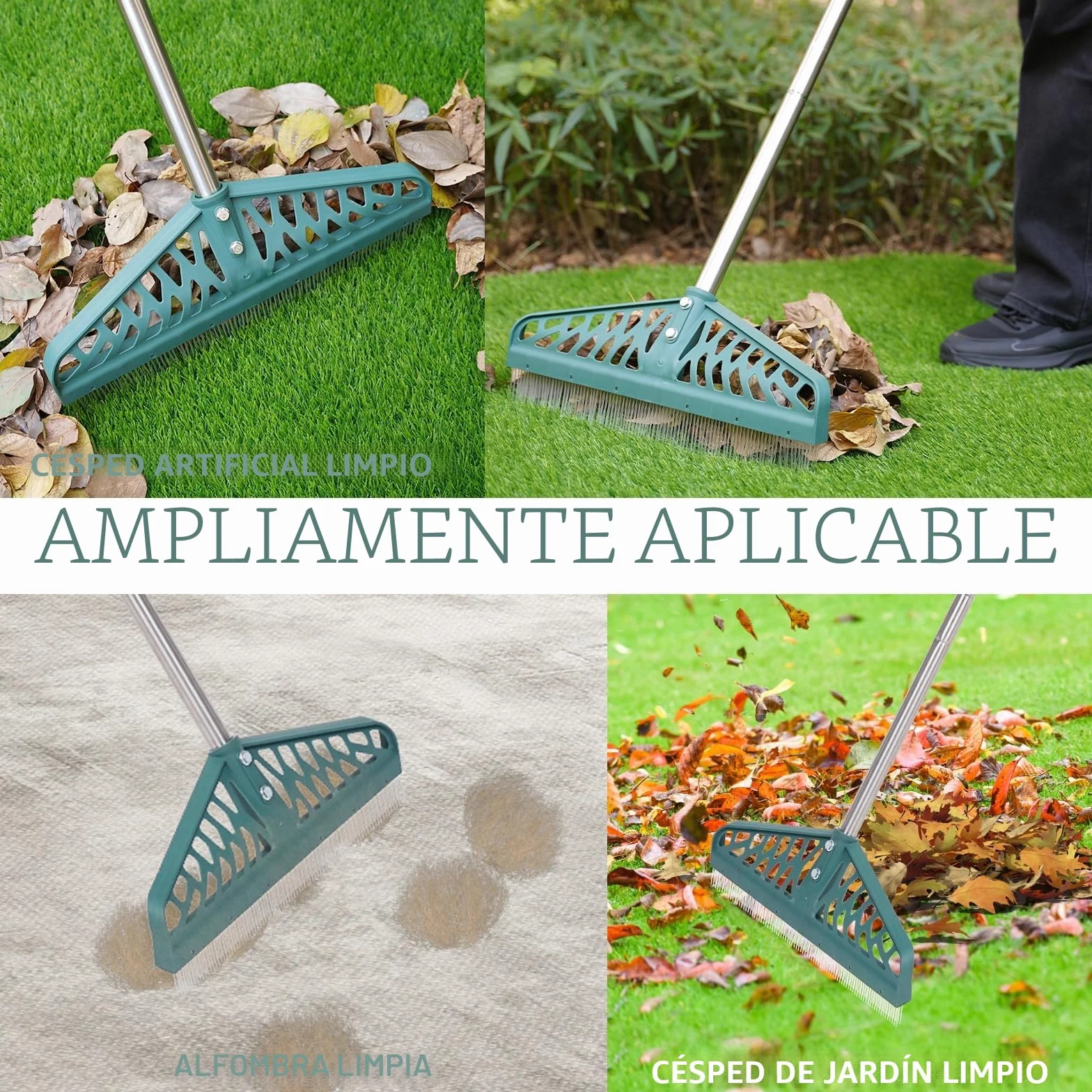 YEELOR Rastrillo de césped artificial con mango de acero ajustable 32-61 pulgadas para limpiar pelo de mascotas y hojas