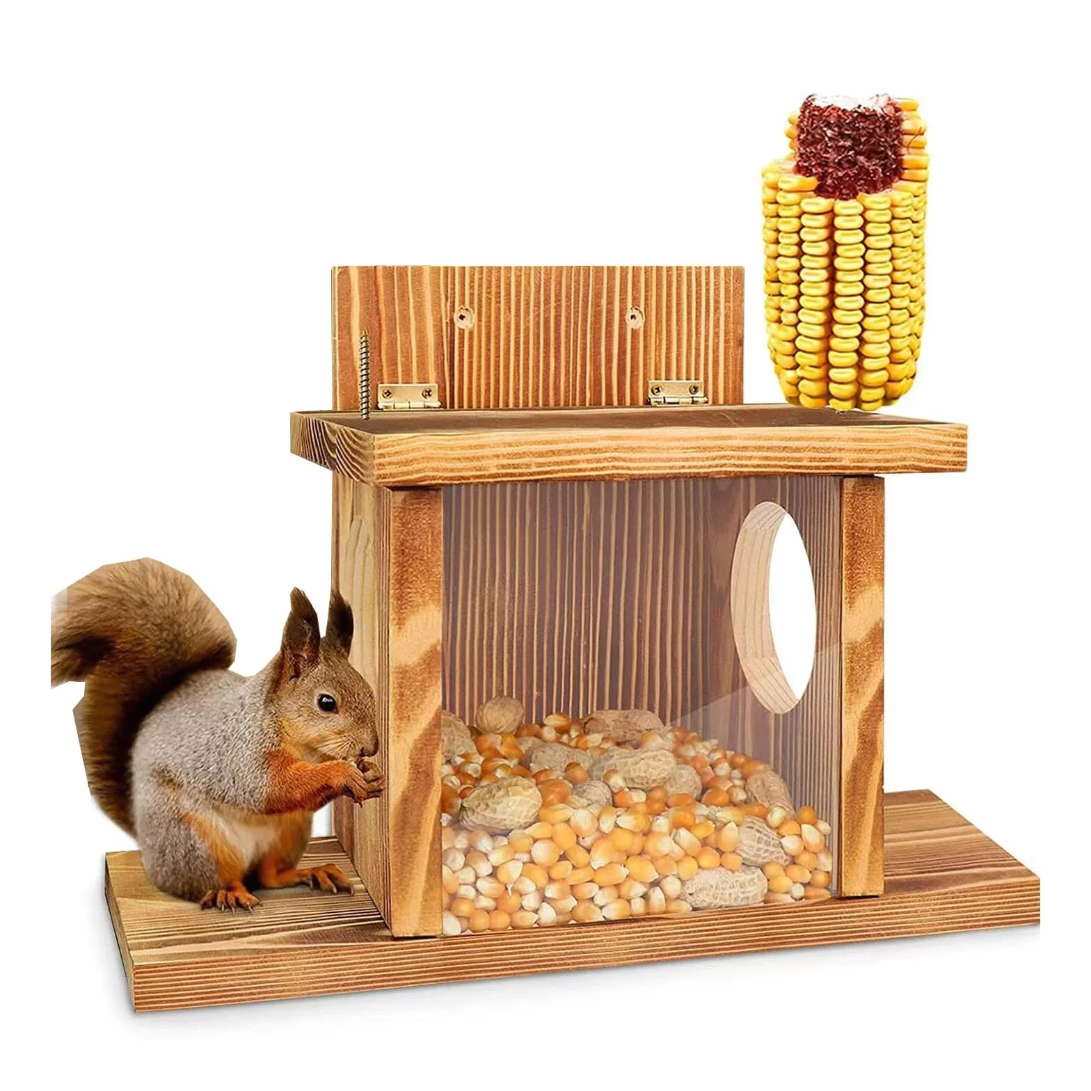 Comedero para ardillas con soporte para maíz, alimentador de vida silvestre, decoración de jardín, marrón claro