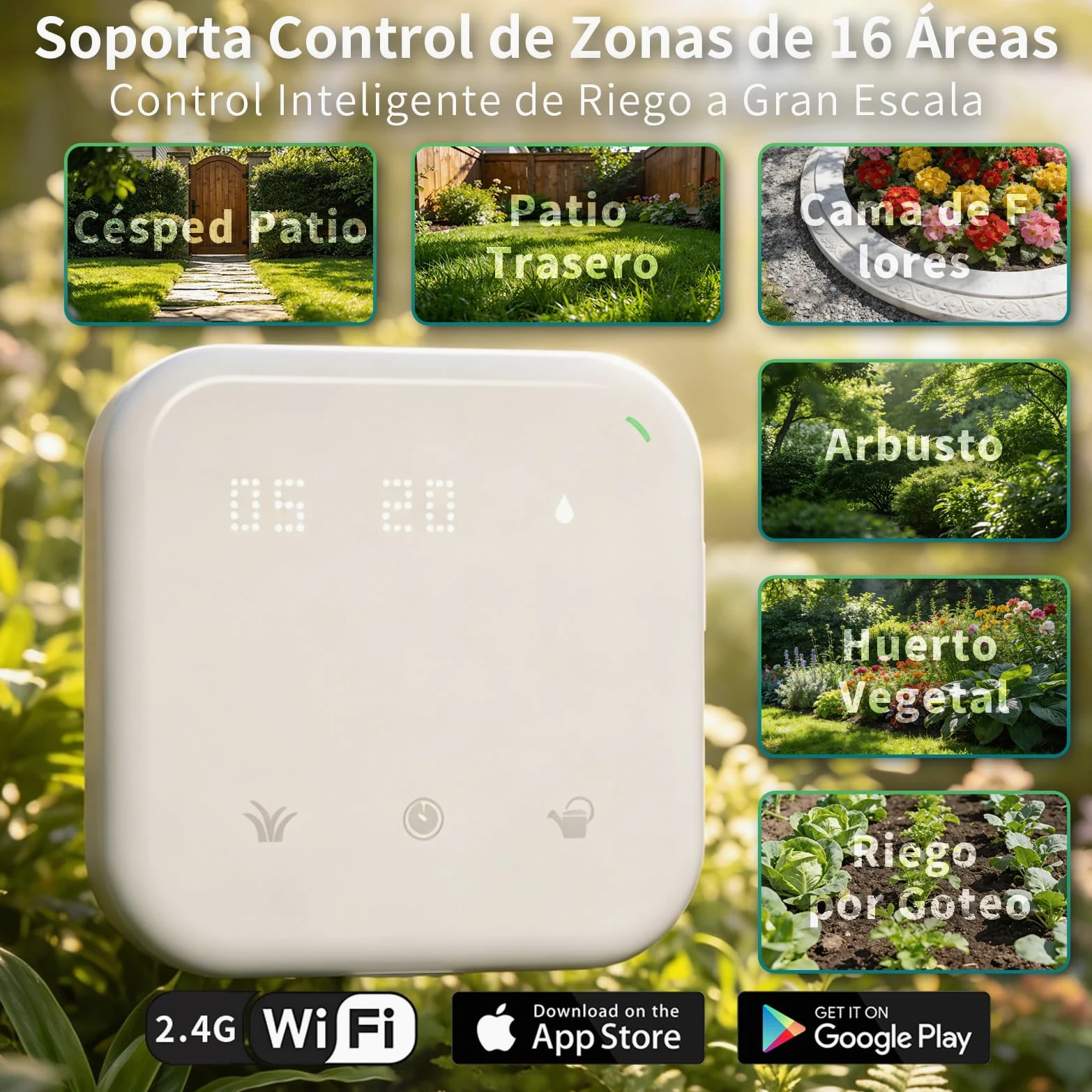 Netro Spark 16Zone Botones Touch Programador Riego WiFi Para Césped Con App | Serv Meteorol, Datos de Plantas,‌ Programa de Riego, Salto Lluvia, Riego Automático con Sensor Netro, Historial‌,Uso Interior