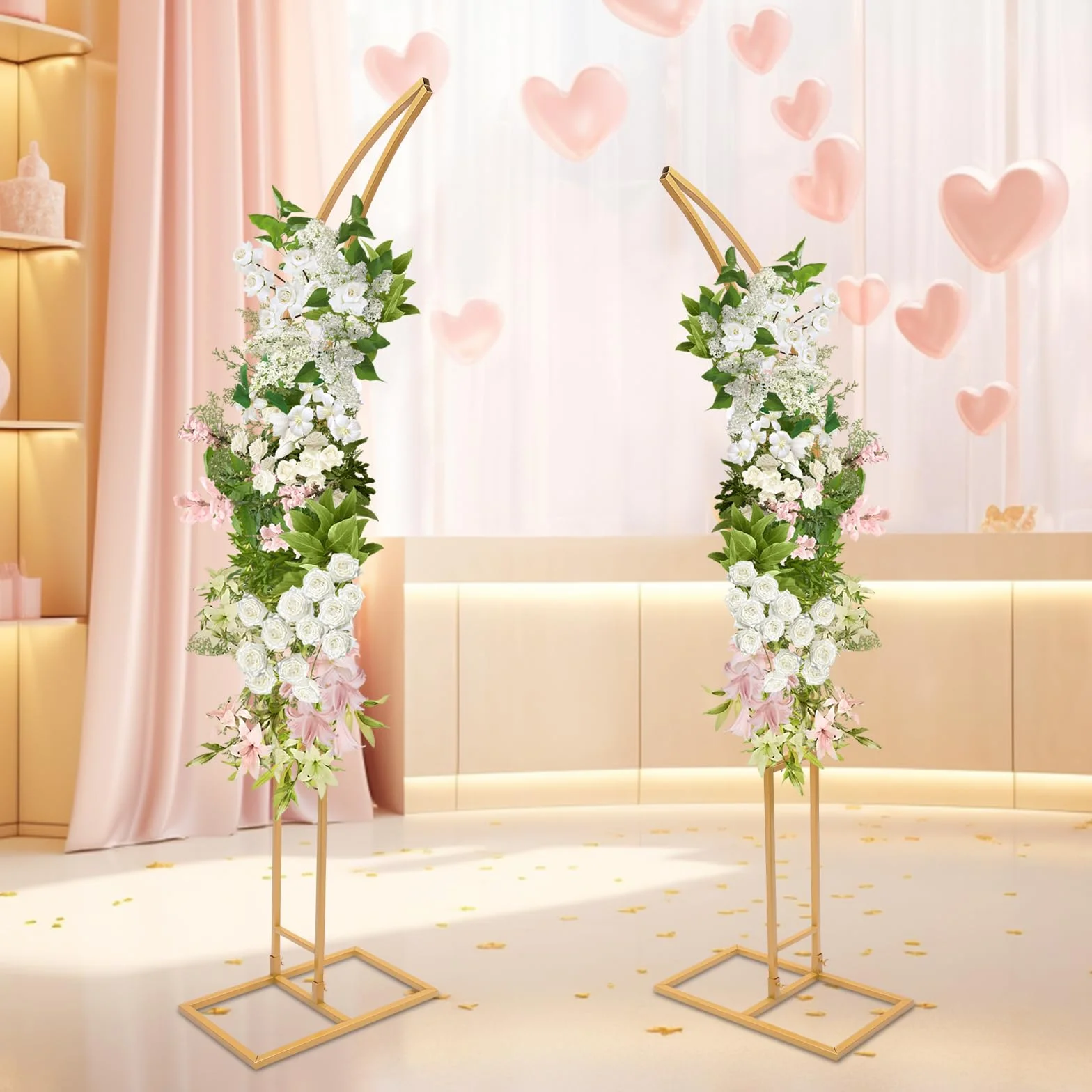 2 piezas arco de boda de metal con arco de rosa, arco de boda curvado, soporte de fondo de flores de globo para decoraciones de ceremonias de cumpleaños/fiestas/banquetes, 190 cm y 210 cm (dorado)