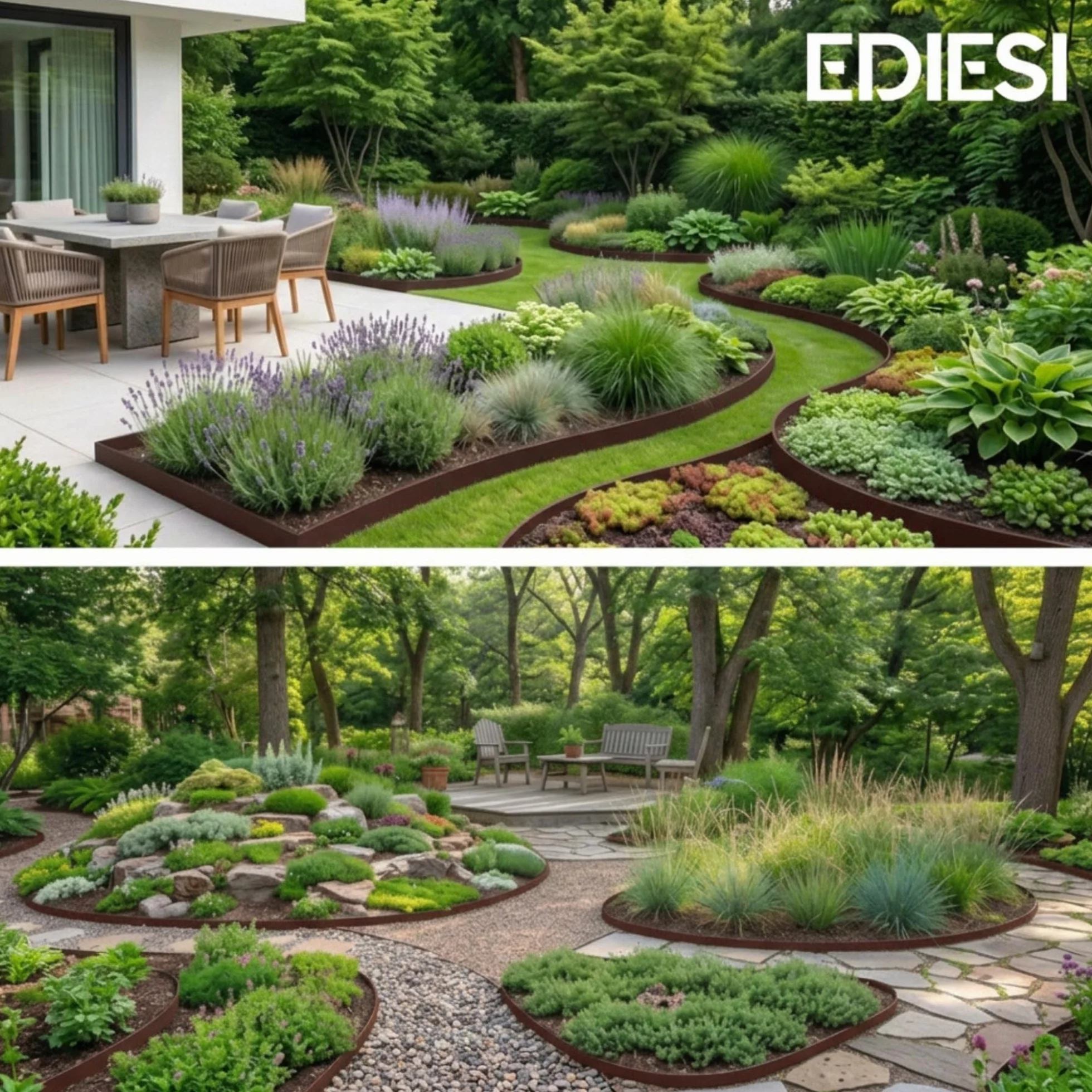 Bordura Jardín Exterior 10 m Flexible Borde Plástico Resistente 5 mm con 30 Piquetas Marrón