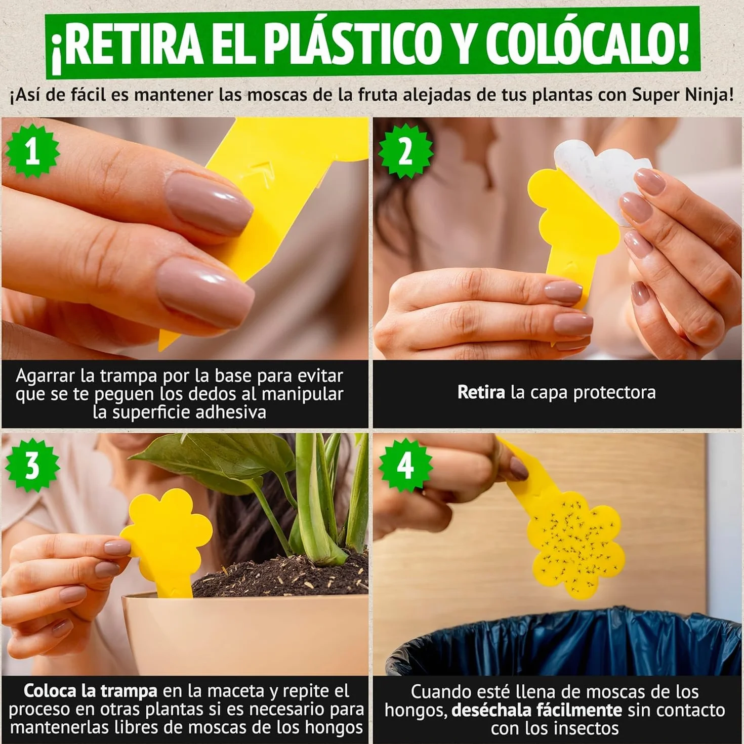 Trampas para Moscas Pack 30 Adhesivas Plantas Interiores No Tóxico Ecológico 3 Meses