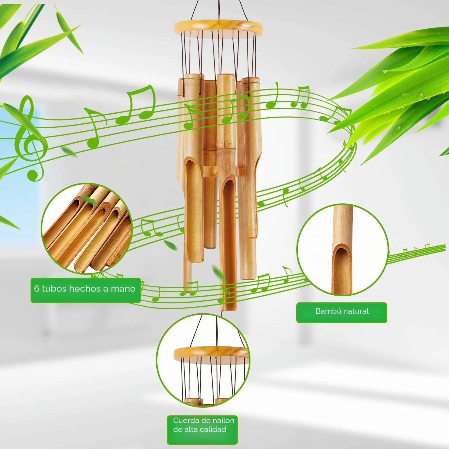 Campanillas de Viento de Bambú de Madera Decorativas 32 pulgadas para Jardín Patio