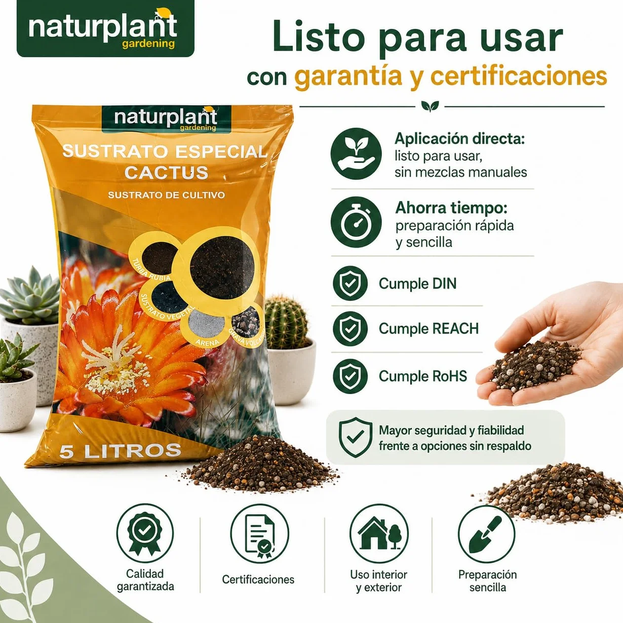 Sustrato Especial para Cactus 5 litros Naturplant