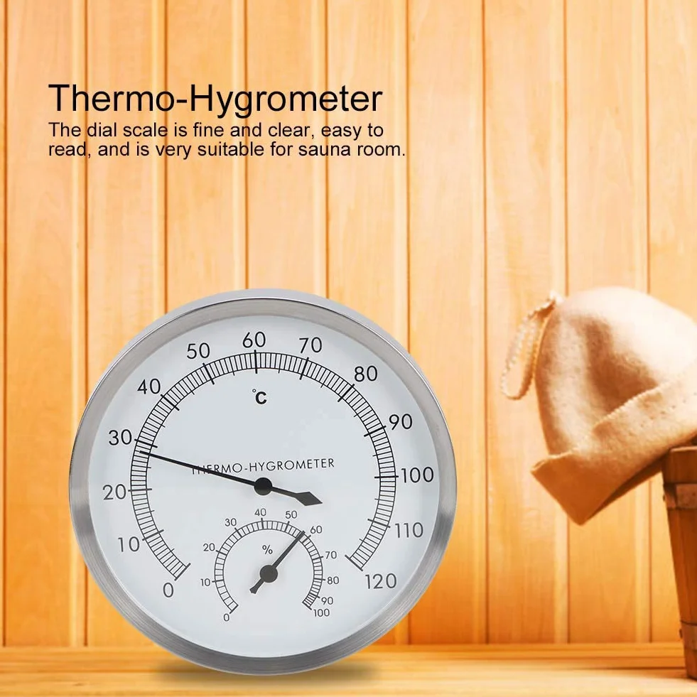 2-en-1 Acero inoxidable Sauna Termómetro Higrómetro Termohigrómetro Accesorios para equipos de sauna interior