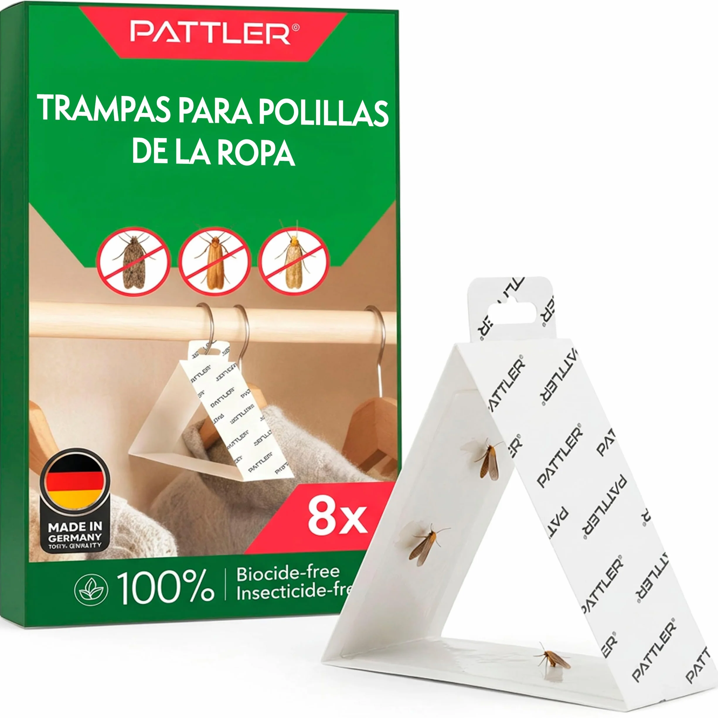 PATTLER Antipolillas para Ropa Armario con Feromonas 8 Unidades Trampa Adhesiva Colgante