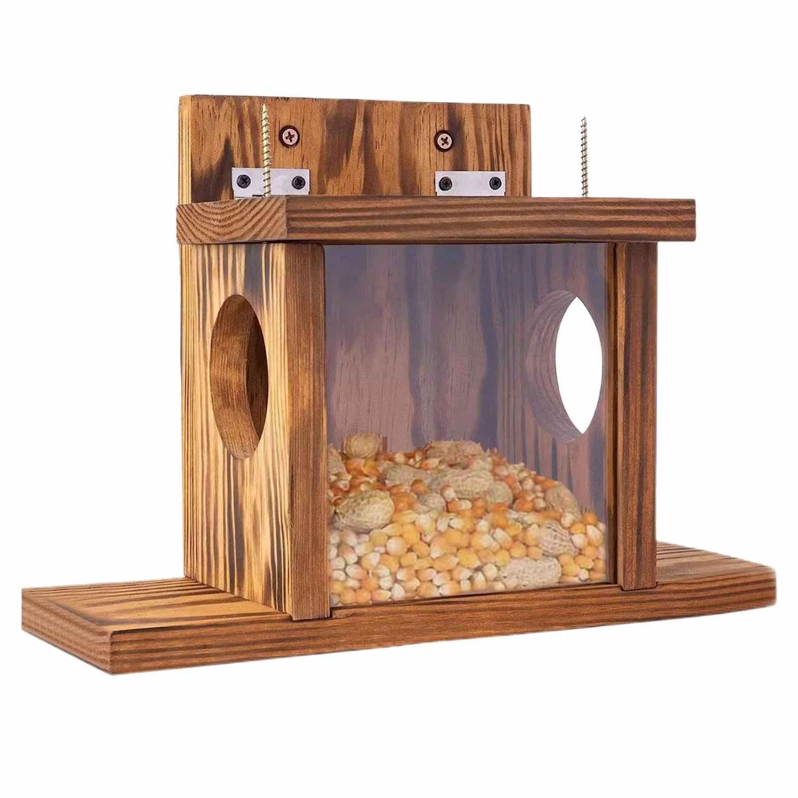 Casa de alimentación para ardillas Comedero de madera con barra de nueces