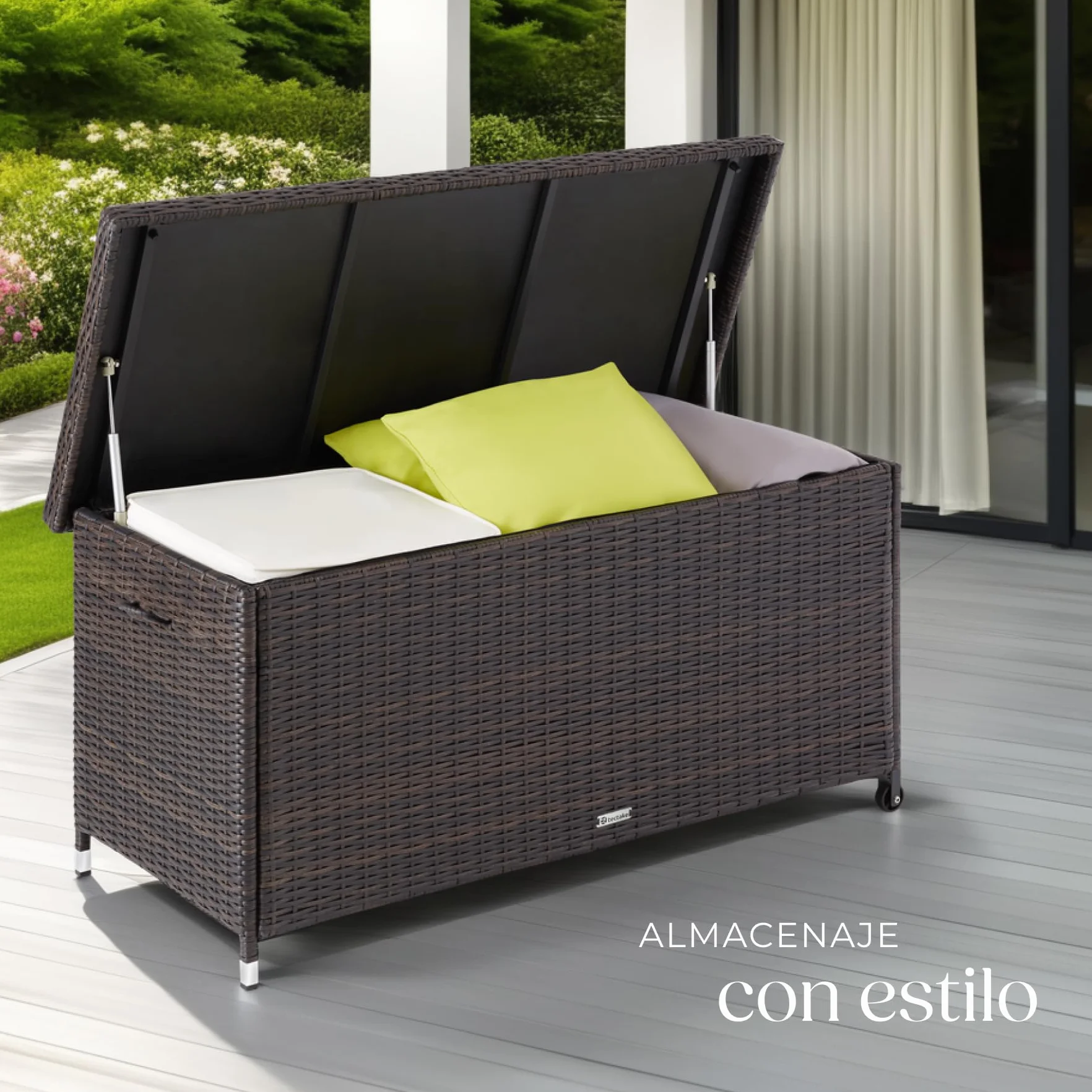 tectake Baúl de Almacenaje Exterior Polirratán 270L 121x56x60 cm