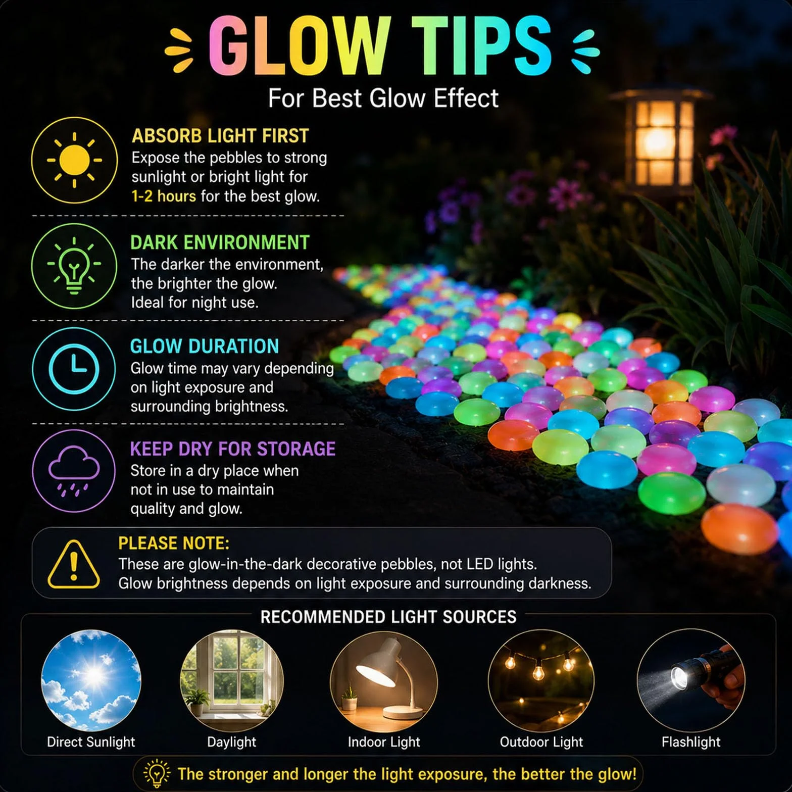 Glow in the Dark Pebbles Luminous Stones for Garden Pathways, Yard, Aquarium (Green, 400pcs)