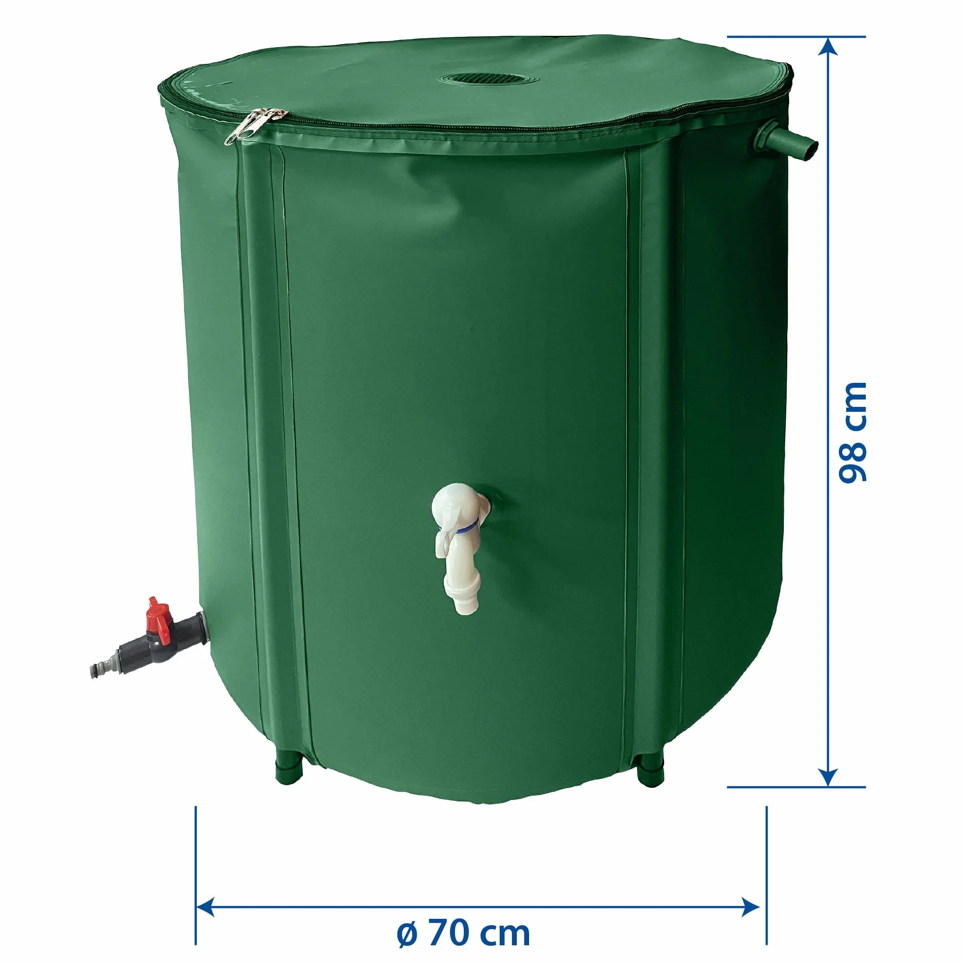 S&M Depósito recuperador de Agua de Lluvia 380 L Plegable PVC Alta Resistencia Verde con Grifo Válvula Filtro antihojas