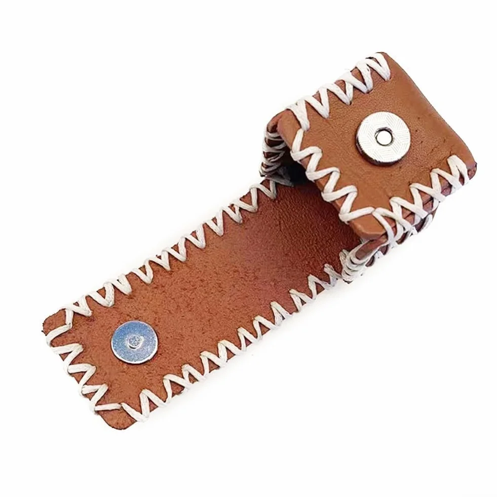 Funda de piel para tiza de billar, cierre a presión, marrón