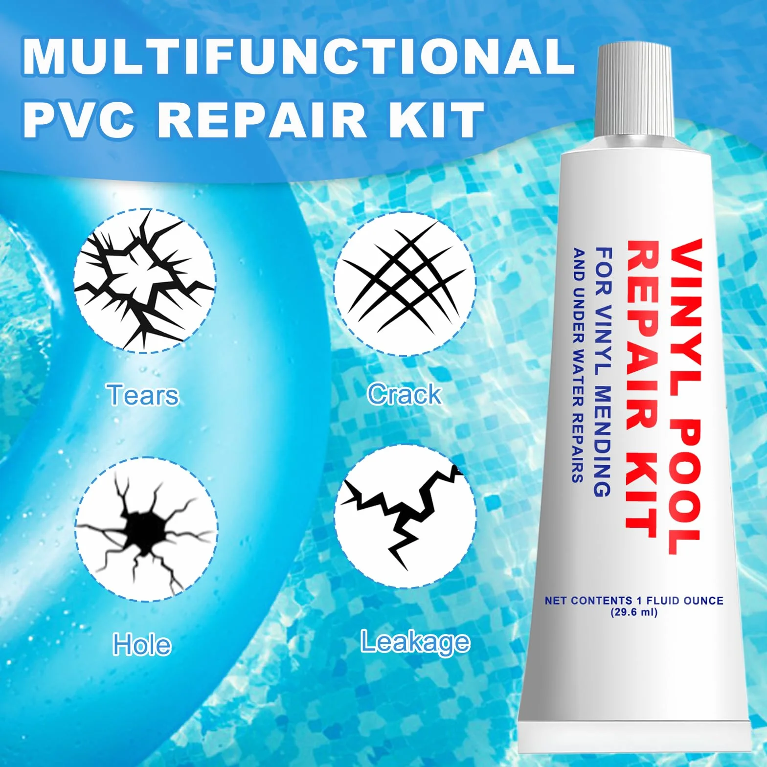 Kit de Reparación de Piscina, Parche Bajo Agua, PVC, Colchon Hinchable, Inflable