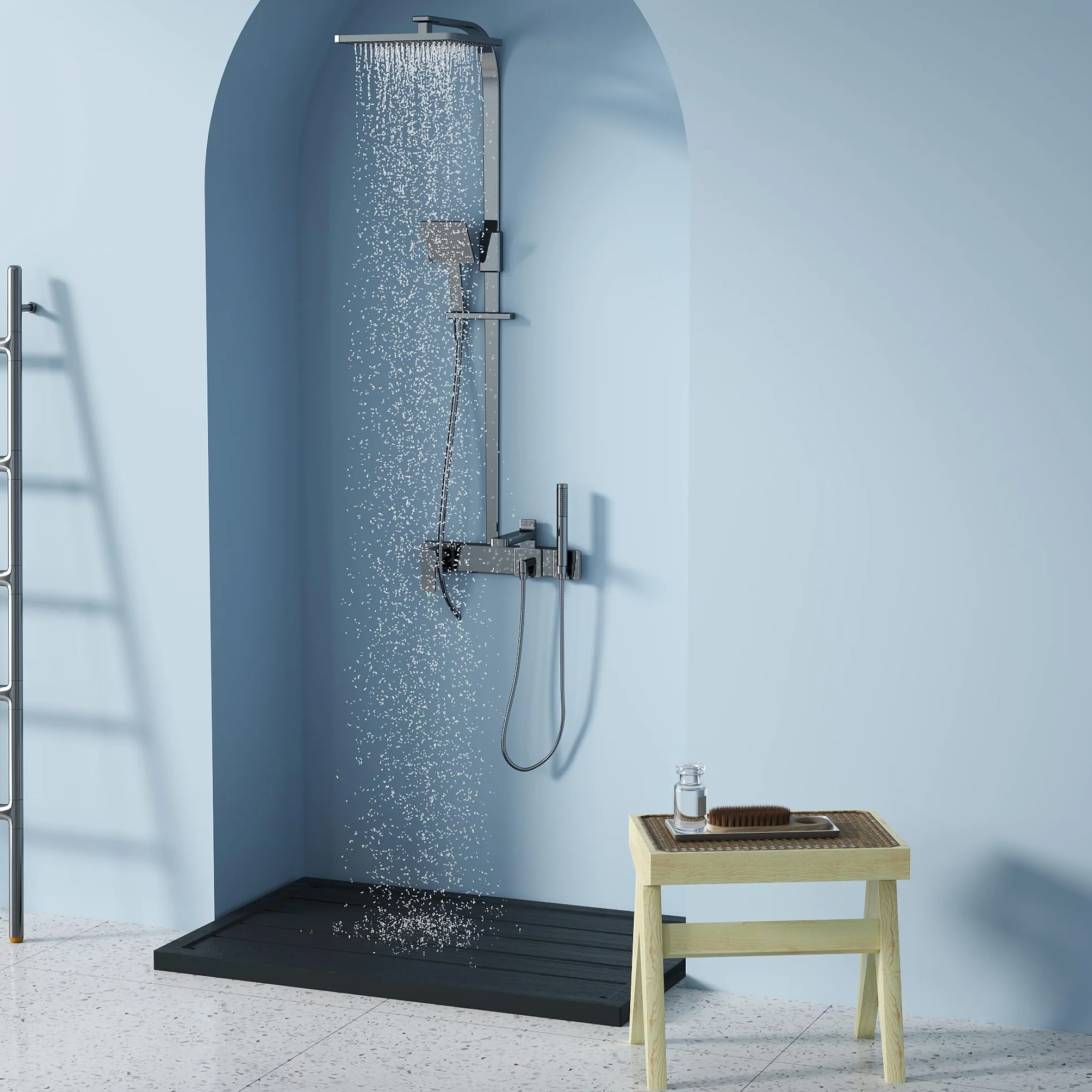 Suelo de plástico WPC antideslizante 100x56x4 cm para escalera de piscina