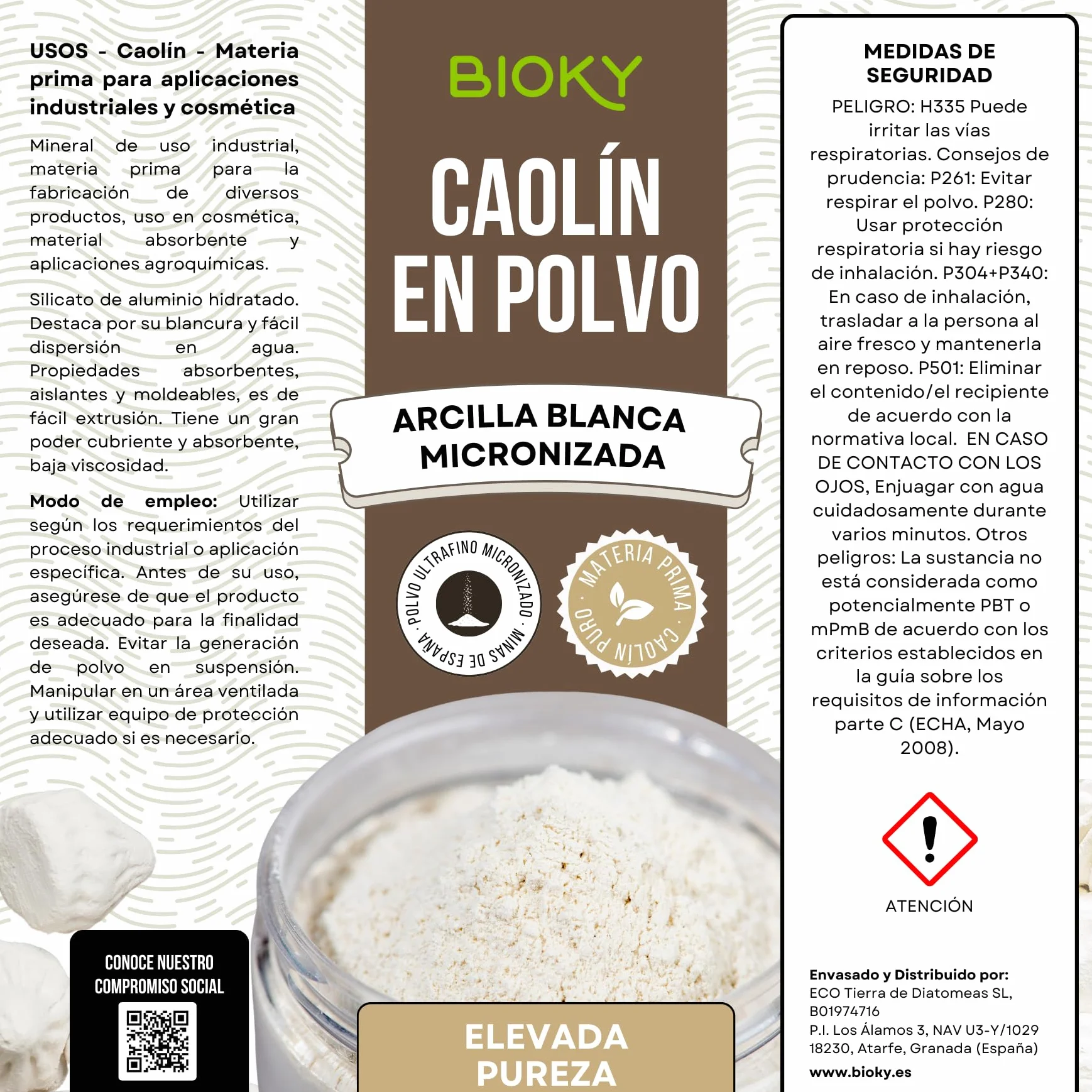 Caolín Arcilla Blanca 25kg Polvo Ultrafino Kaolín de Elevada Pureza