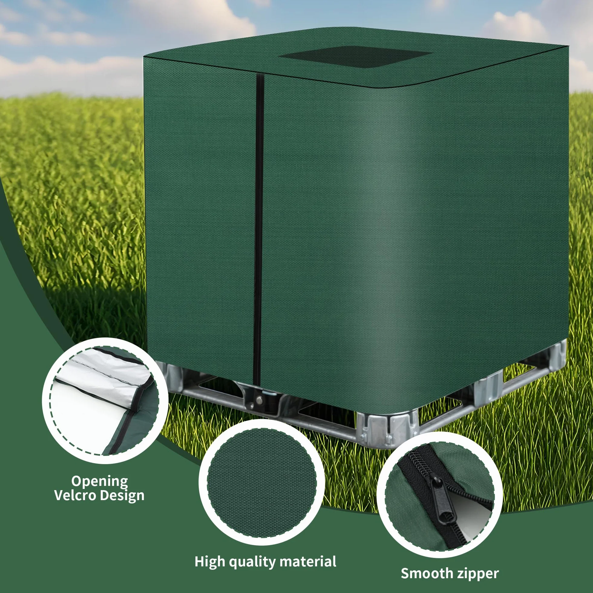 Tapa IBC 420D 1000L Lona Ultravioleta Resistente Intemperie Polvo Bolsa Almacenamiento 120x100x116 cm Verde