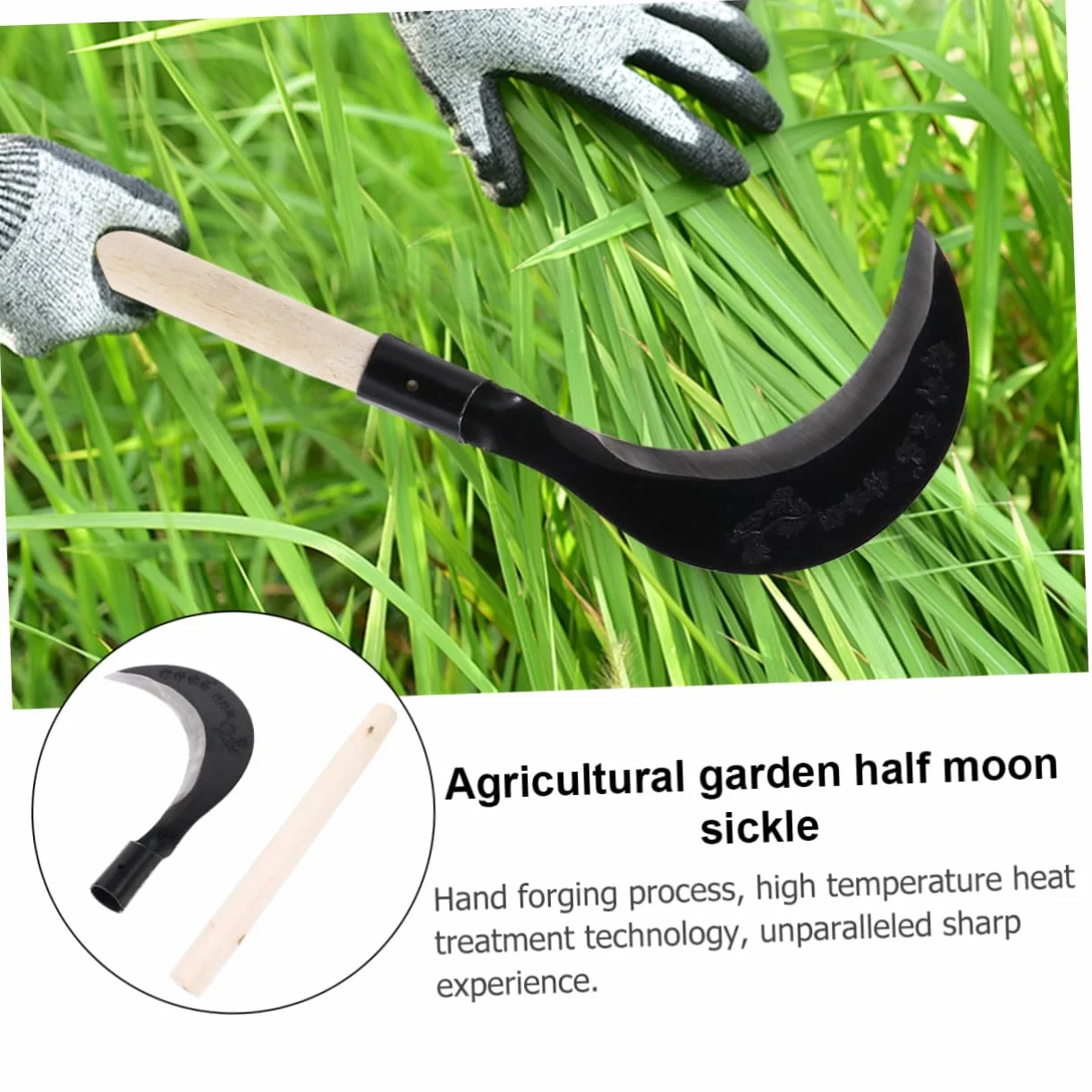 Hemobllo Guadaña De Mano De Acero Al Manganeso Para Deshierbe Jardinería Mango Largo, Cuchillo Jardín Afilado y Resistente Para Césped y Maleza, Herramienta Manual Práctica Para Cultivo