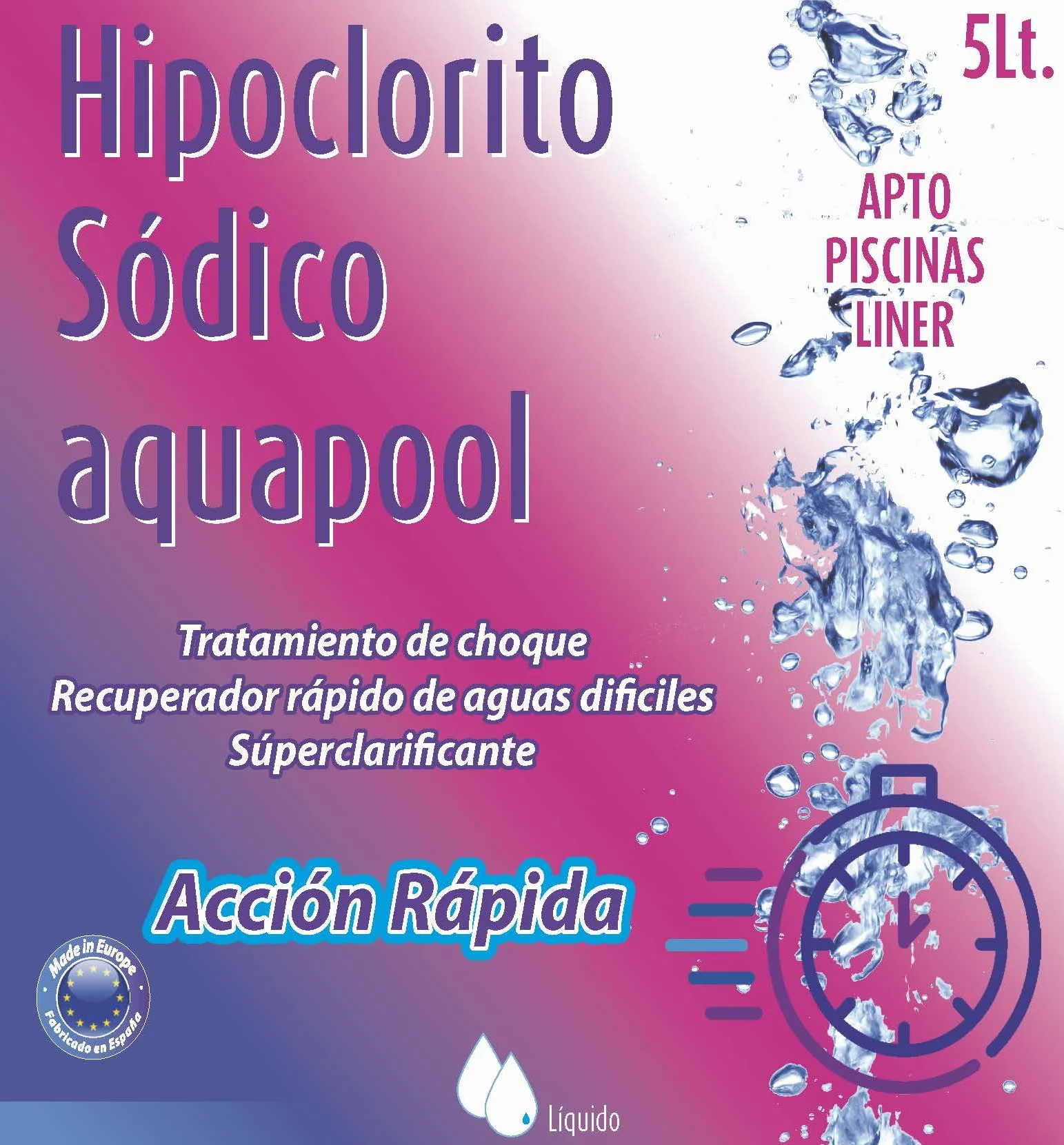 AQUAPOOL Cloro Choque Líquido Clarificante HIPOCLORITO SÓDICO 15% 6 KG 5 litros