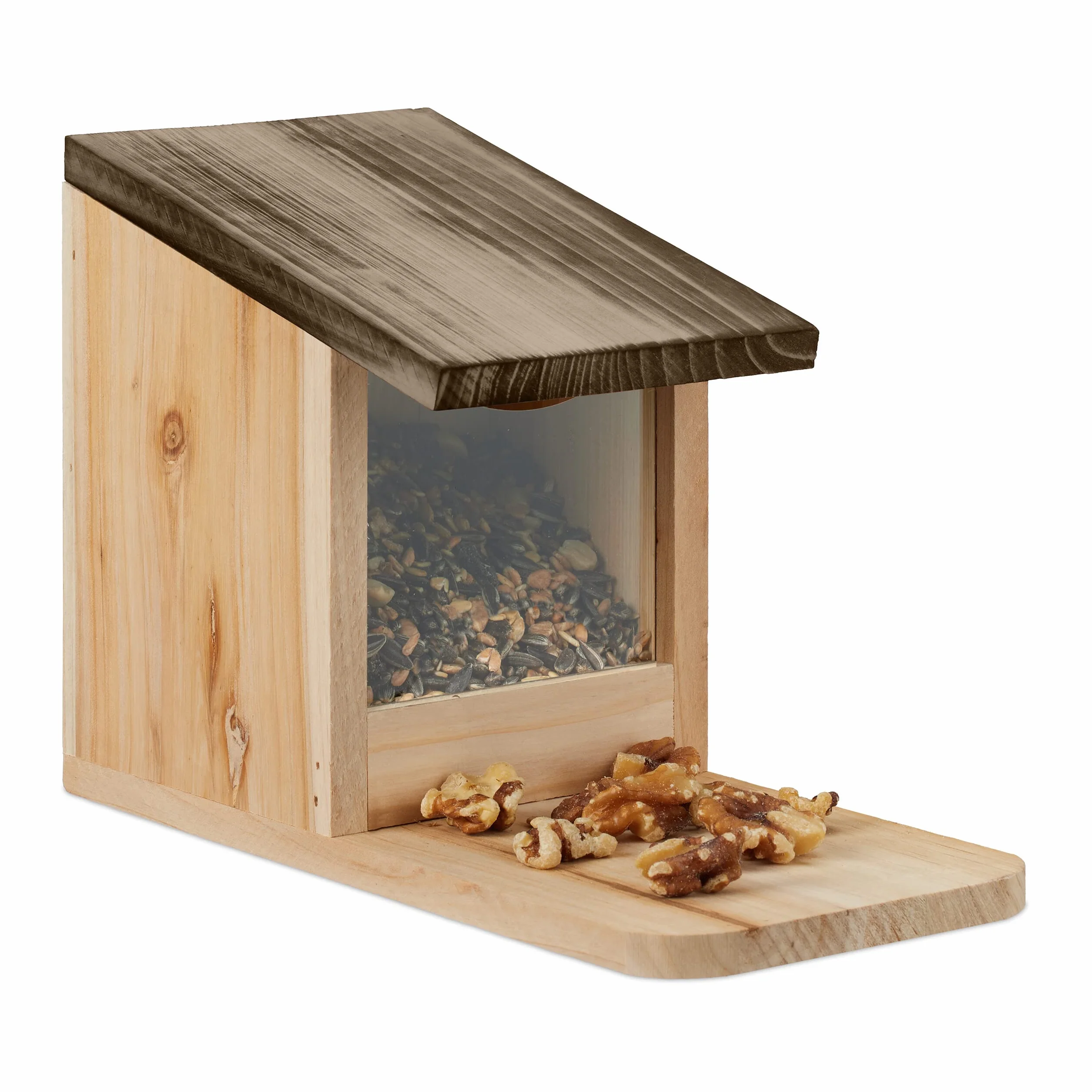 Relaxdays Comedero de Ardillas Estación Alimentación Madera 17,5x12x25 cm Natural/Marrón