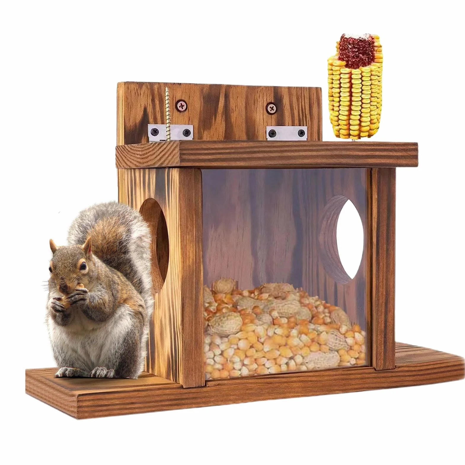 Alimentador de Ardillas de Madera para Exteriores con Barra de Nueces