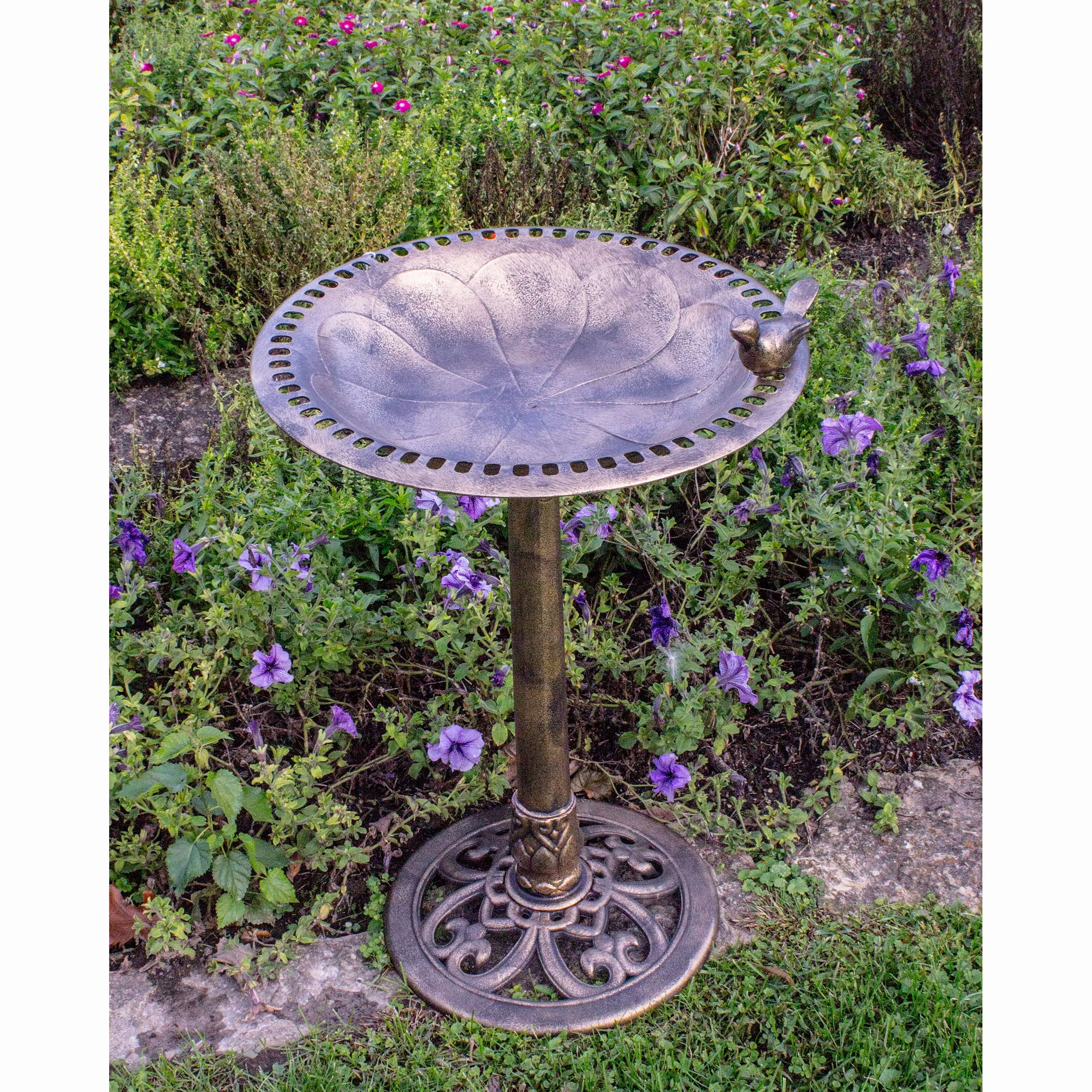 Baño para pájaros de jardín al aire libre 30 pulgadas bronce poliresina resistente a la intemperie
