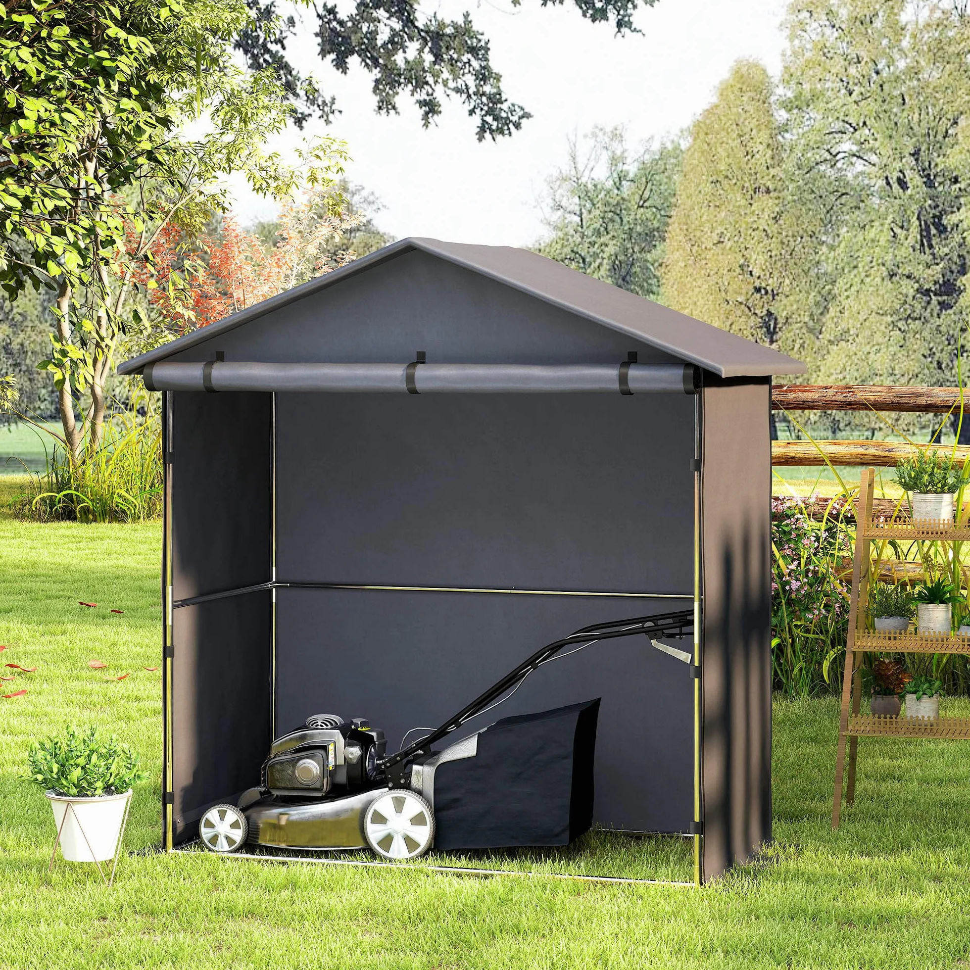 Outsunny Carpa Garaje 1,1x2 m Entrada Enrollable Acero Galvanizado Oxford 420D UV30+ Gris Oscuro