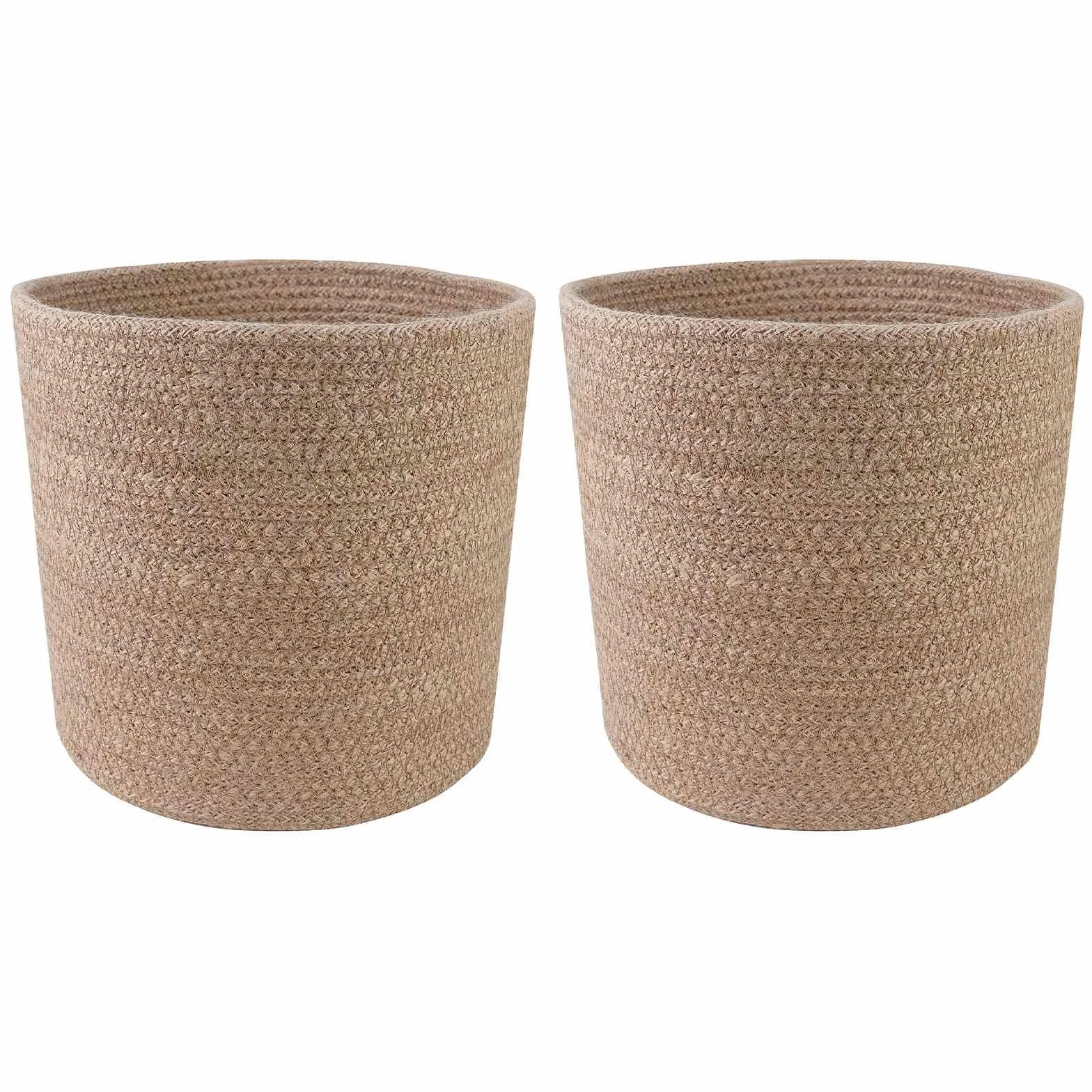 Juego de 2 maceteros naturales de 21 x 21 cm de diámetro de yute tossa, rústicos con aspecto trenzado para plantas de interior, balcón y jardín, decoración cilíndrica de yute