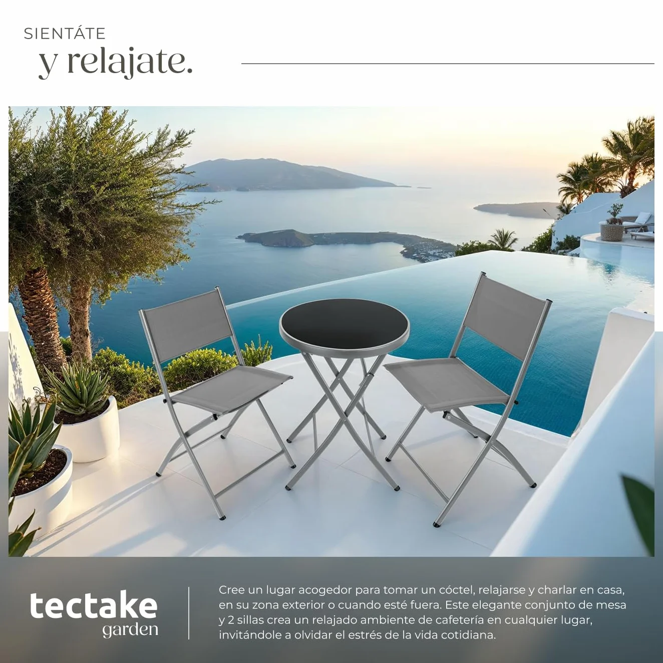 tectake Conjunto Muebles Jardín Exterior 3 Piezas Estructura Acero Gris