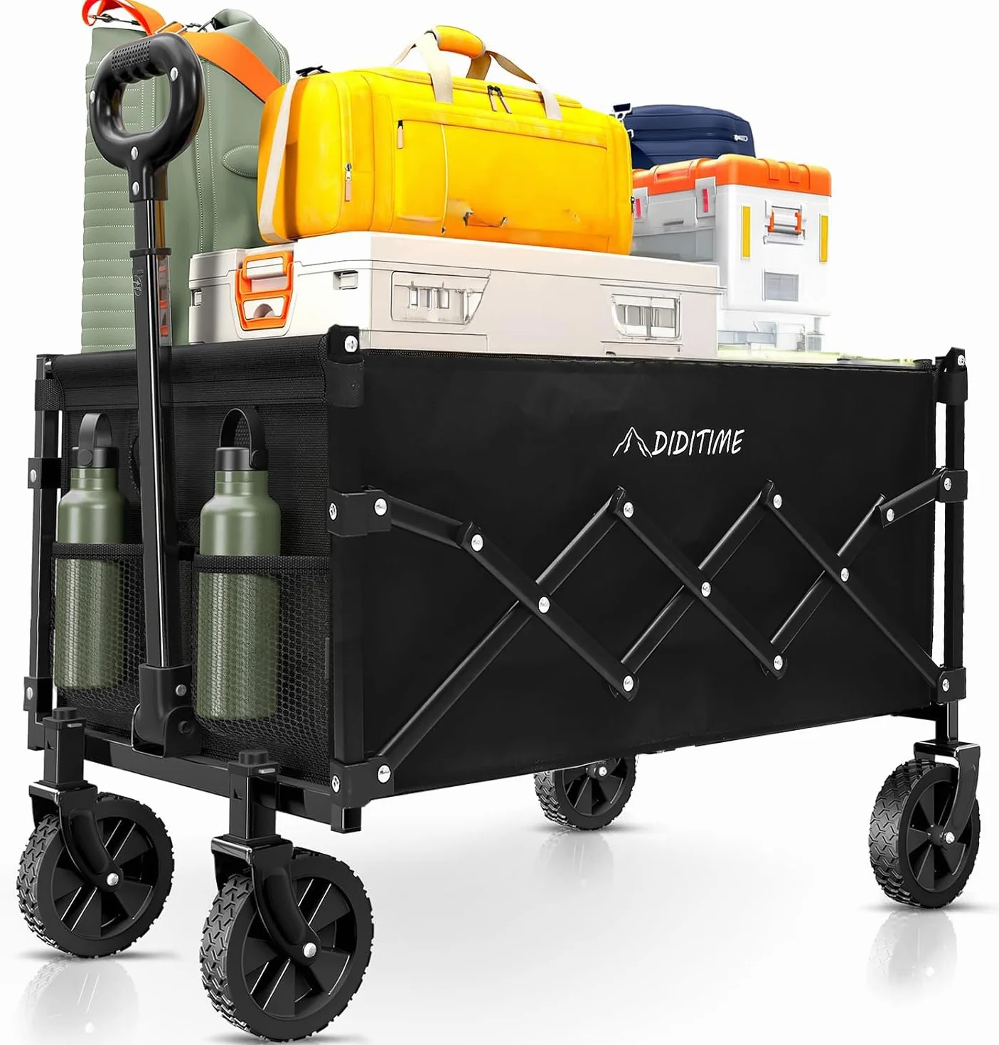 Carro plegable para la playa, soporte para bebidas, mango en D, carrito de jardín, carrito de playa para todo tipo de terrenos, al aire libre, camping, compras, carrito de mano, ruedas de silencio