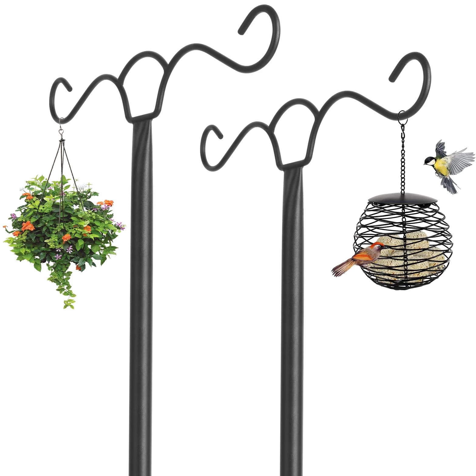 Soporte colgante para comederos de pájaros, 197 cm, postes de alimentación de pájaros, perchas independientes para jardín, metal, resistente, gancho doble para faroles, luz, paquete de 2
