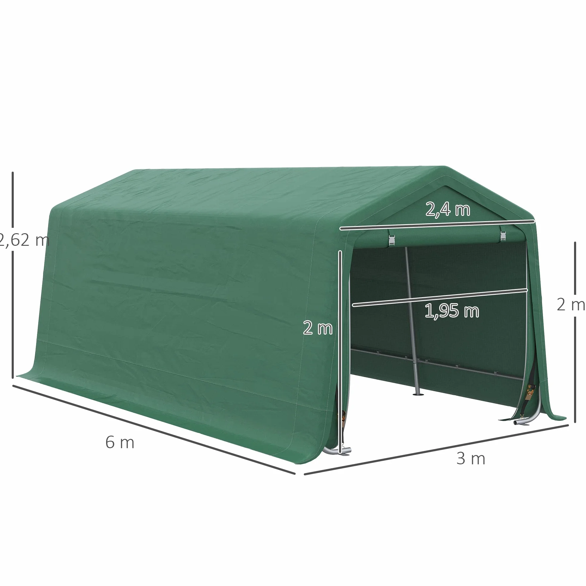 Outsunny Tente Garaje Carport 6 x 3 m Acier galvanisé PE Haute densité 180 g/m² imperméable Anti-UV
