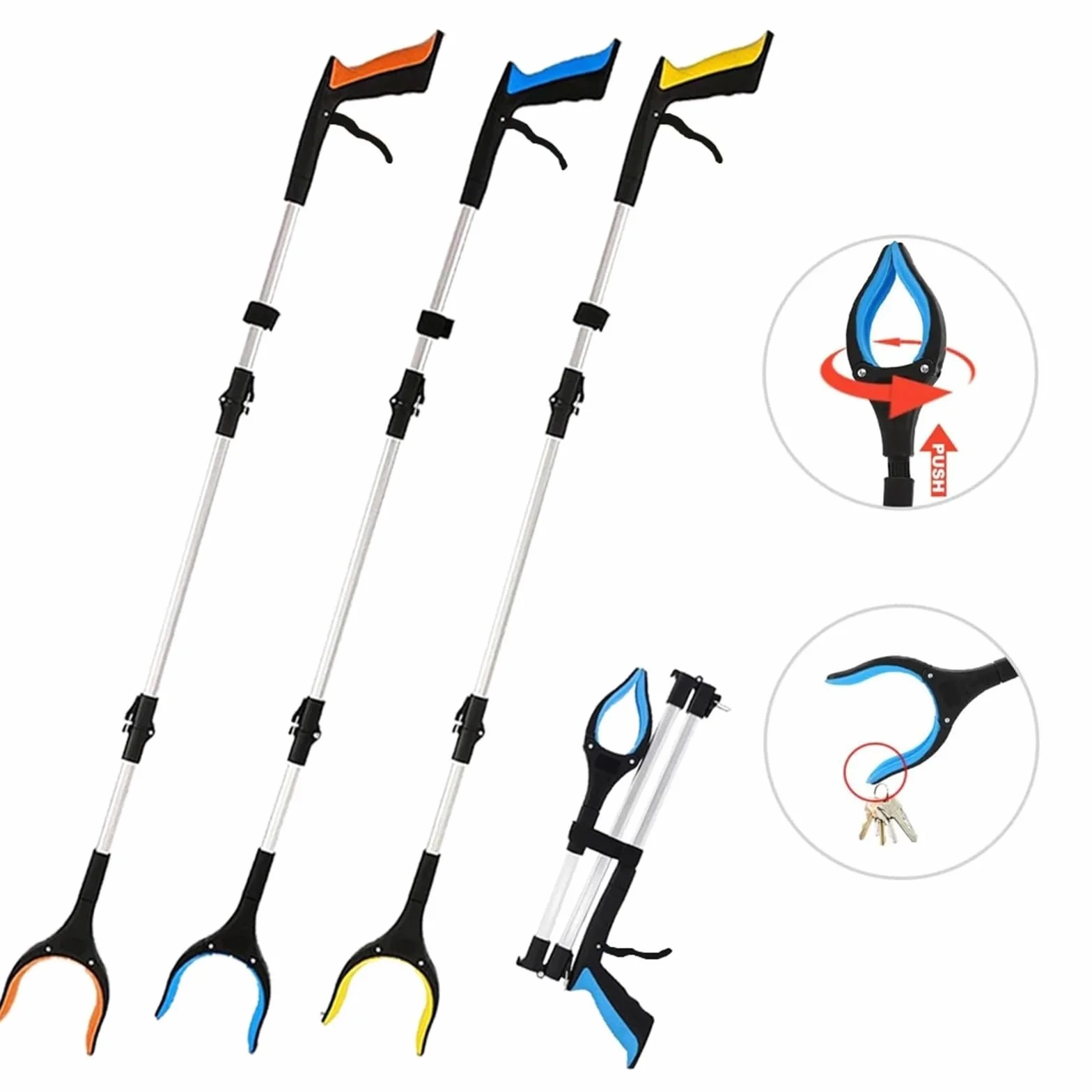 Recogedor Pinza Superior 2 uds Herramienta de Agarre de Alcance, agarradores Extra Largos de 43 "para Personas Mayores, agarrador de Basura Ligero y práctico con imanes(Orange)