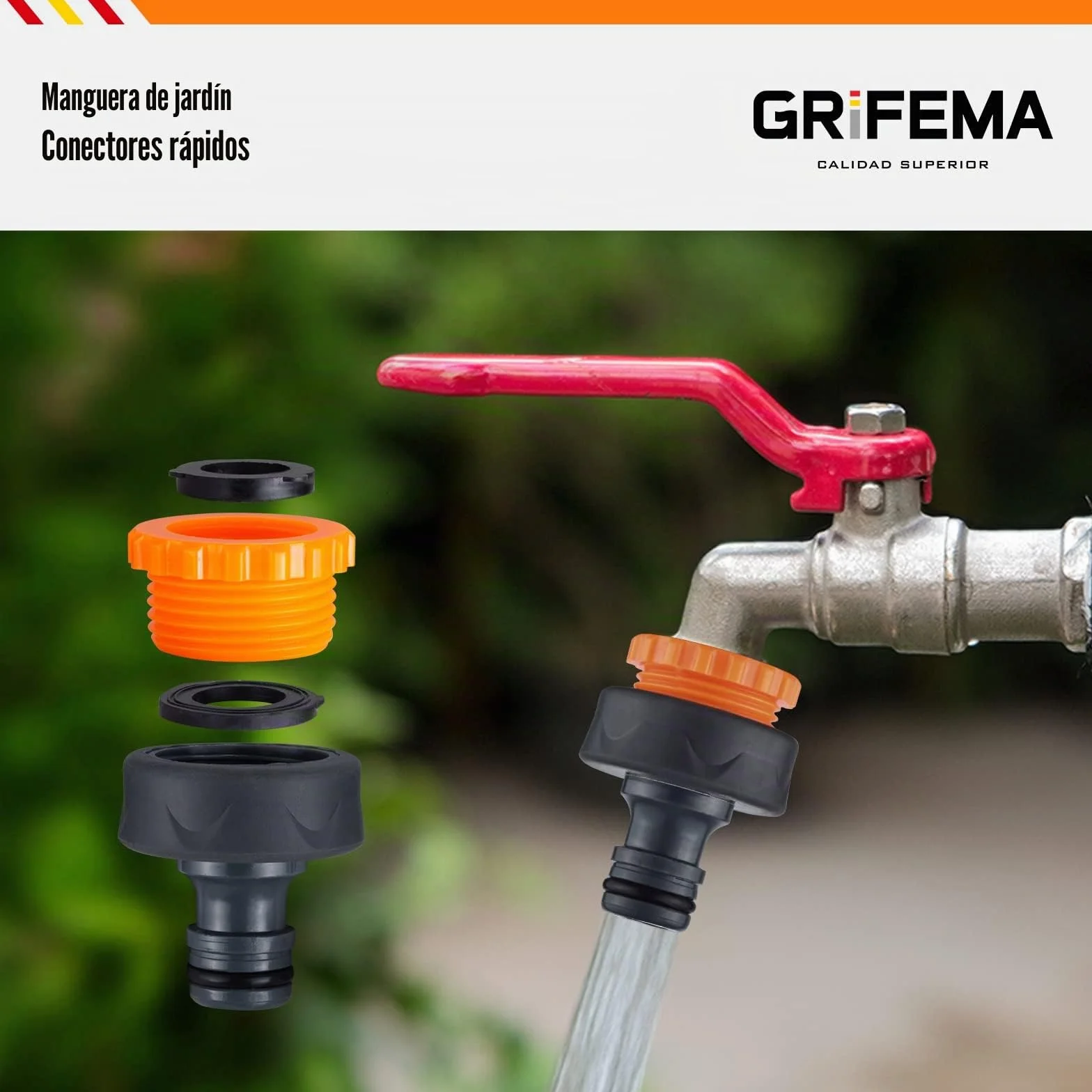 GRIFEMA GE1101 Racor de Grifo Hembra 3/4 pulgadas - 1/2 pulgadas Universal Protección Solar