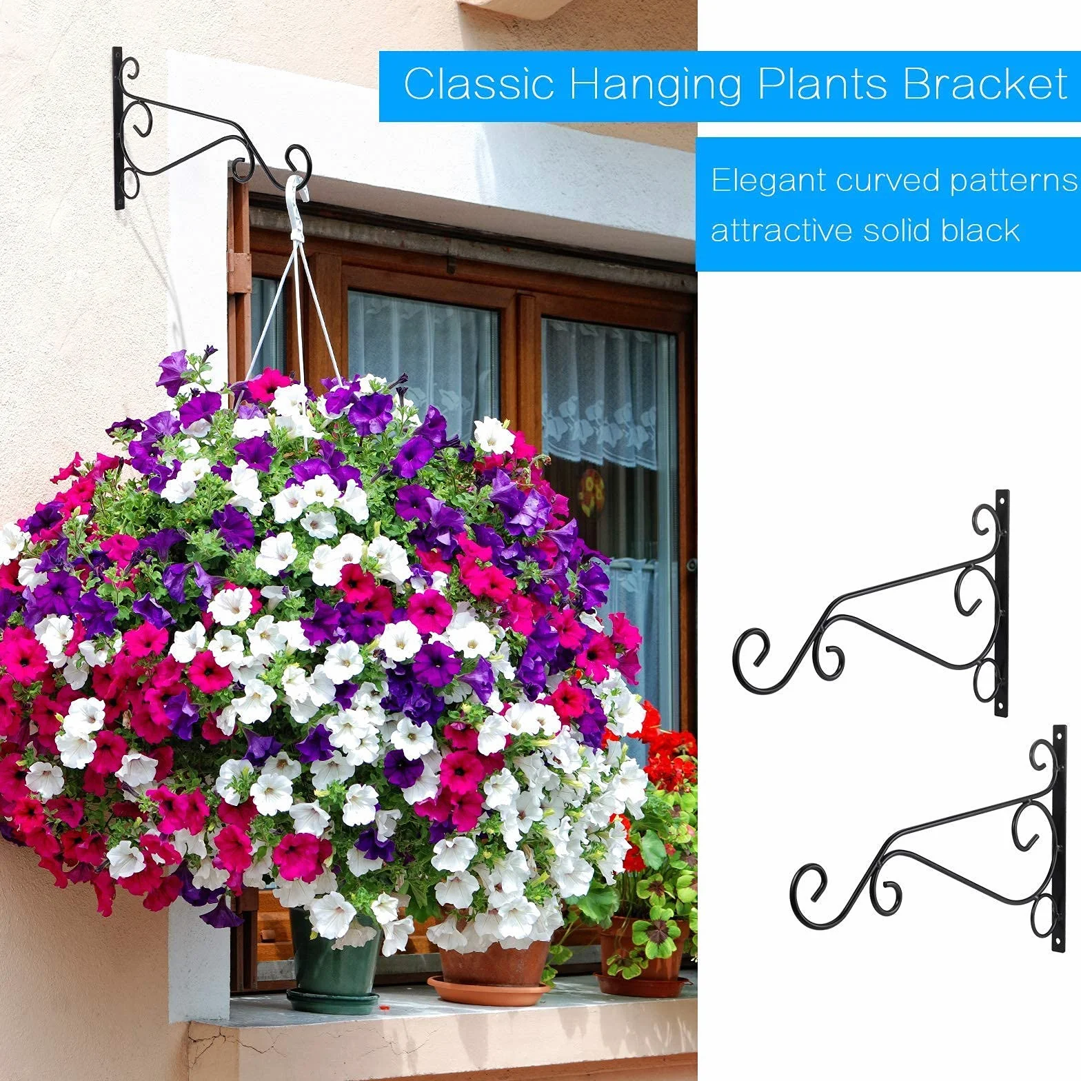 Zocipro Soporte para Macetas Colgantes de Metal Exterior 29x20cm Gancho Pared Hierro Jardinera Balcon