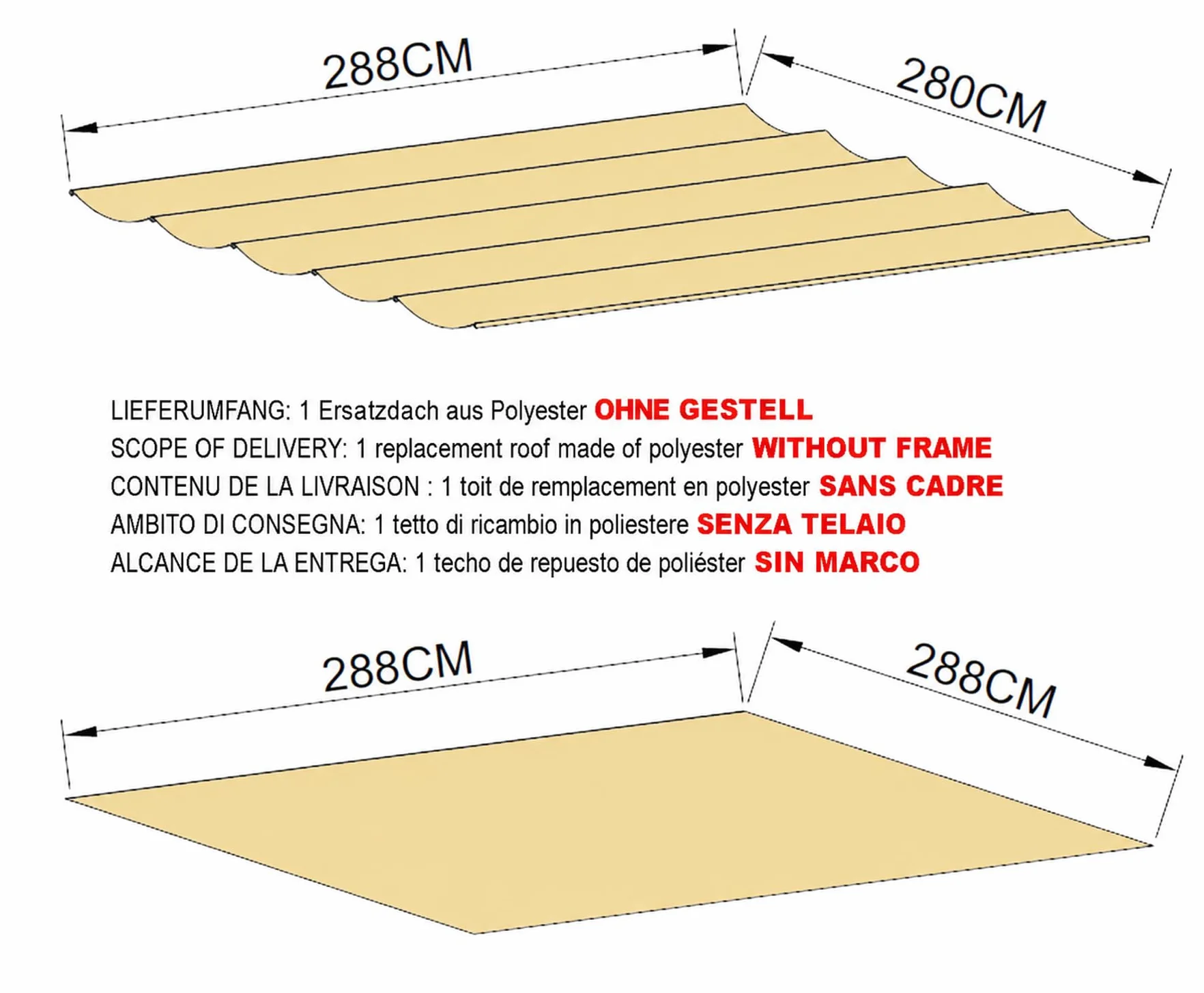Quick-Star Techo de Repuesto para Tejado Plano Pergola Firenze 3 x 3 m Arena