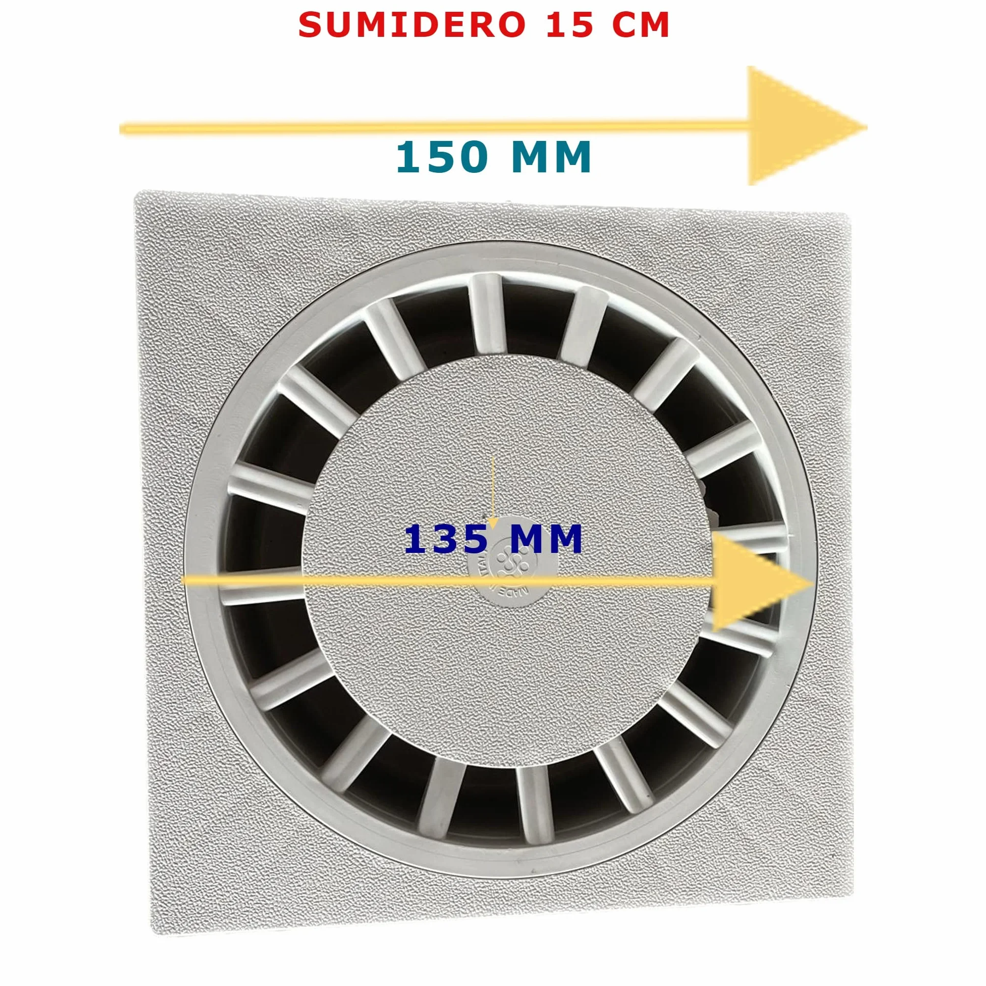 Bricoloco Sumidero sifonico vertical PVC desagüe patio terraza exterior rejilla extraible 15x15 cm