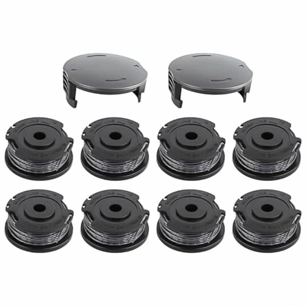 Hilo para cortabordes Recambio de Hilo, Paquete de 8 carretes de Hilo for Recortadora y 2 Cubiertas for Modelos Art de 1,6 mm de diámetro y 4,9 m de Longitud de Nailon Negro