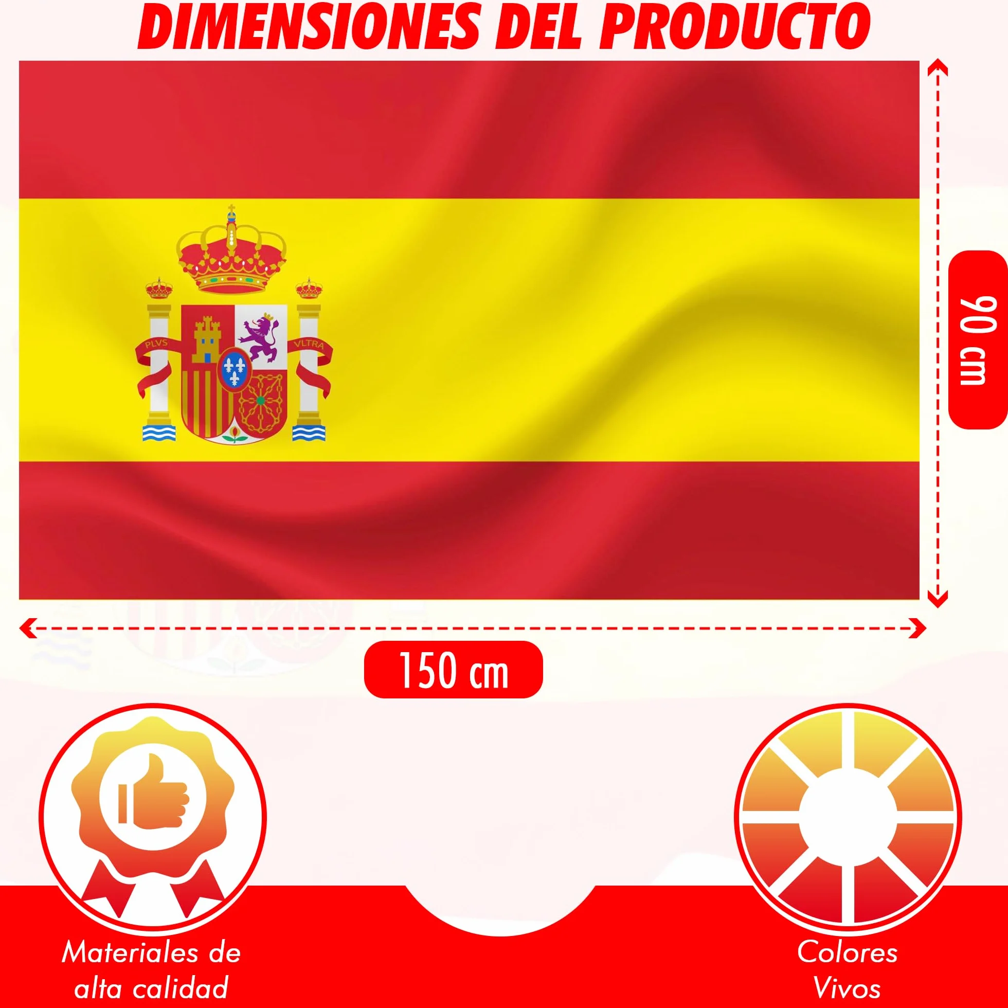 Bandera de España Grande 90x150 cm + Pulsera España | Auténtica Bandera Española para Exterior con 2 Ojales de Latón