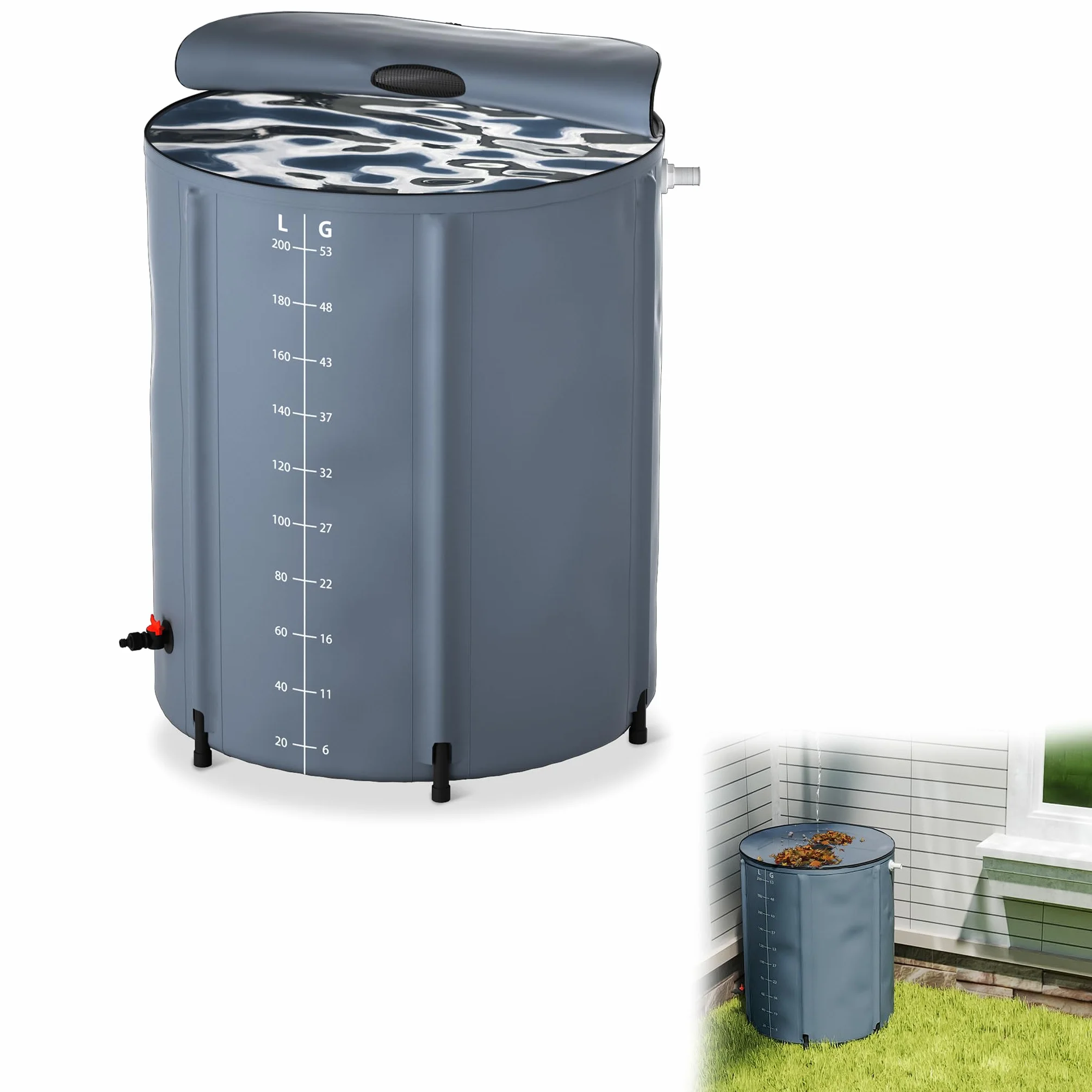 YRHome Depósito de agua de lluvia plegable 200 litros resistente UV intemperie