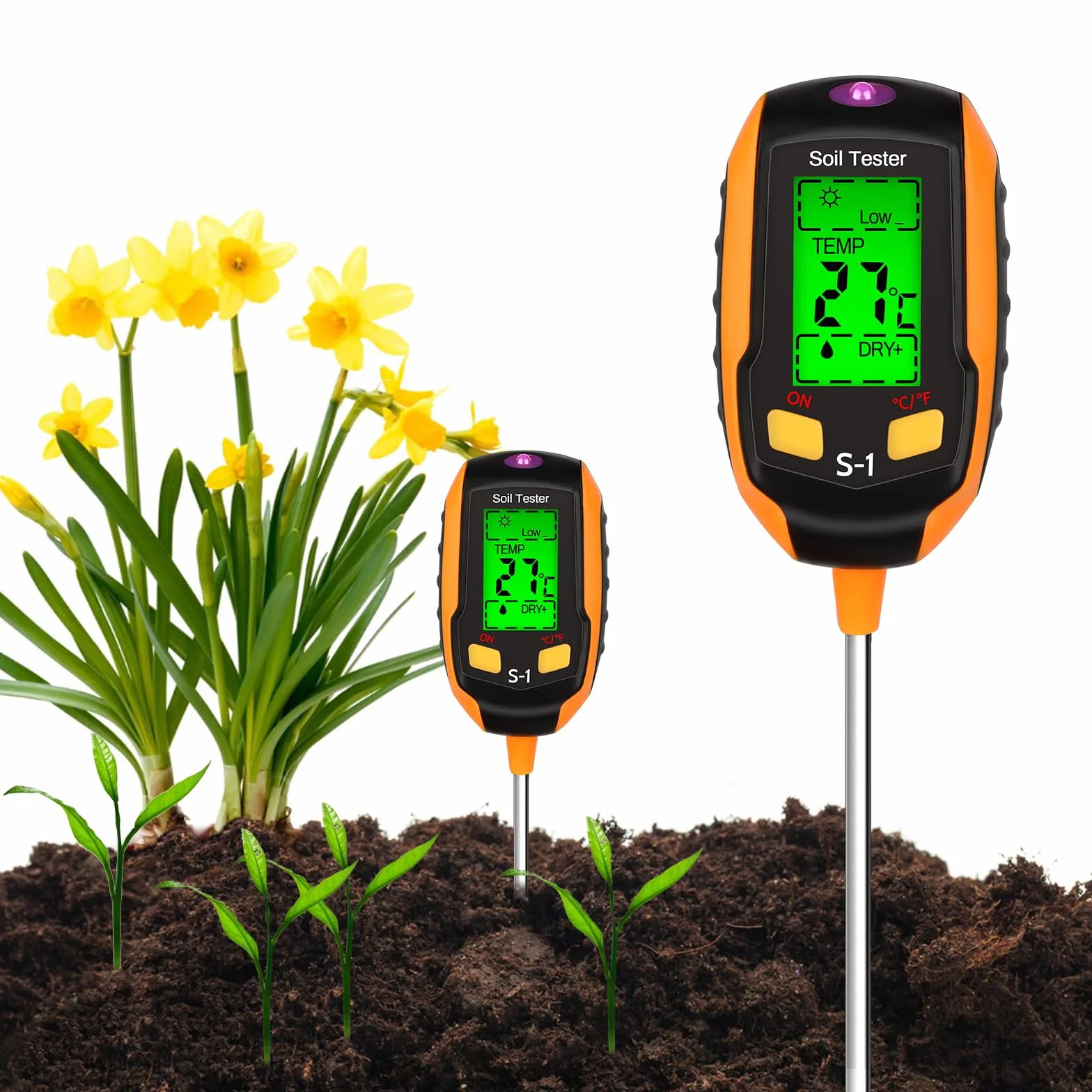 LWMTT Medidor de Suelo 4 en 1 pH Temperatura Humedad Luz Pantalla LCD Jardinería
